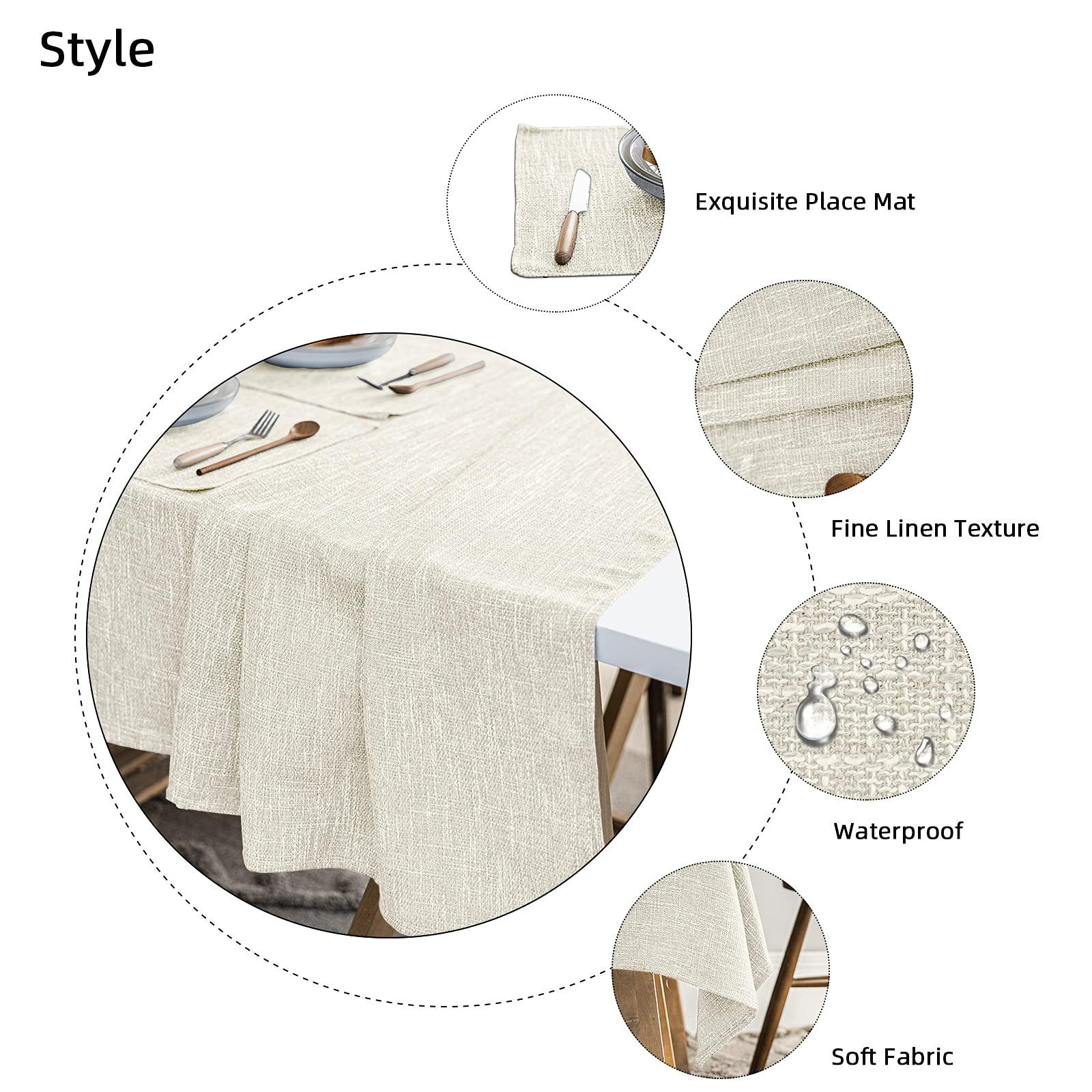 Jsfly Waterproof Cotton Linen Tablecloths Round Dining Table Cloth, Wipe Clean Indoor & Outdoor Table Cover For Buffet Party And