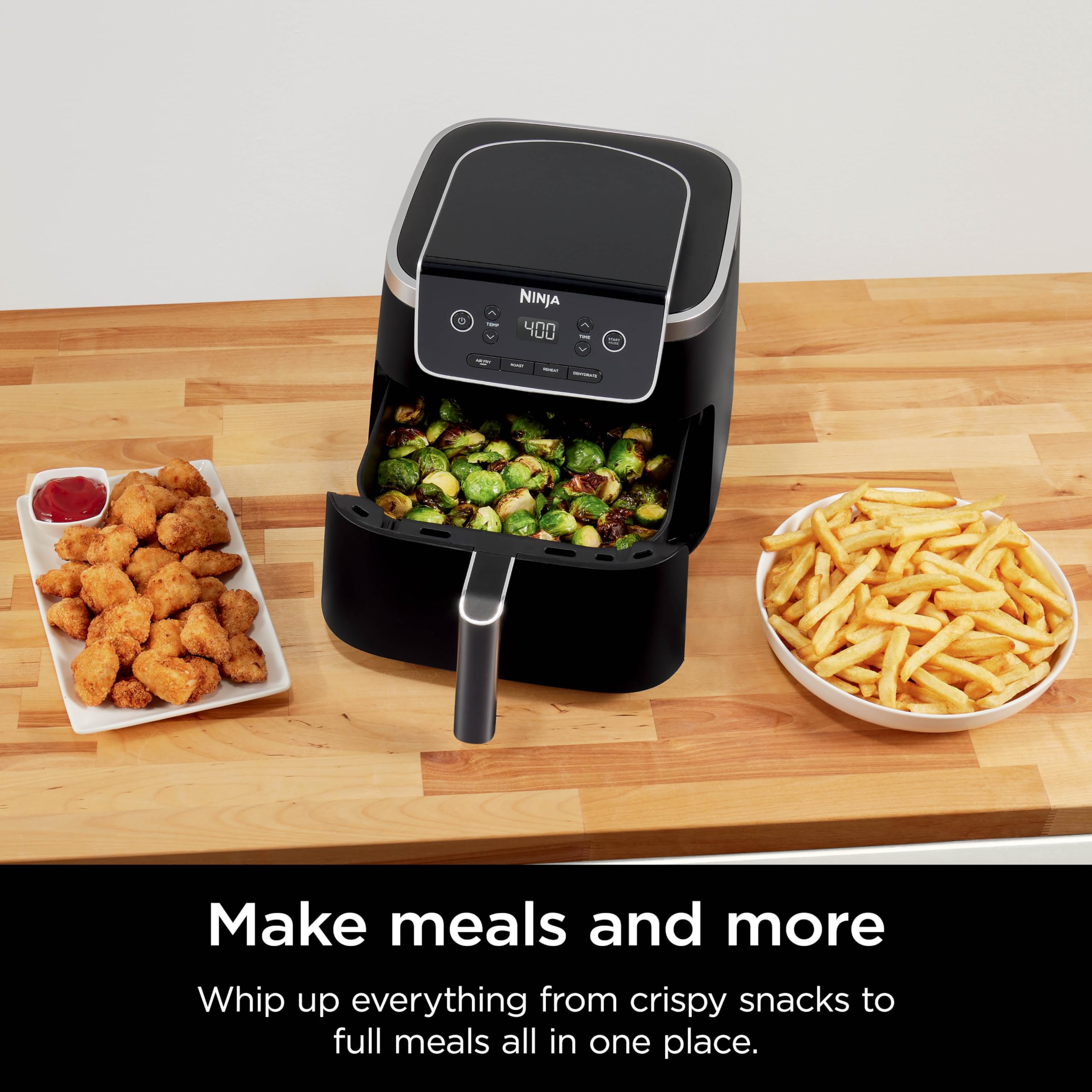 Ninja Air Fryer Pro AF141, 5 QT Capacity, Black, 4-in-1 Air Fry, Roast, Reheat, Dehydrate, Nonstick Basket, 400F, Plastic