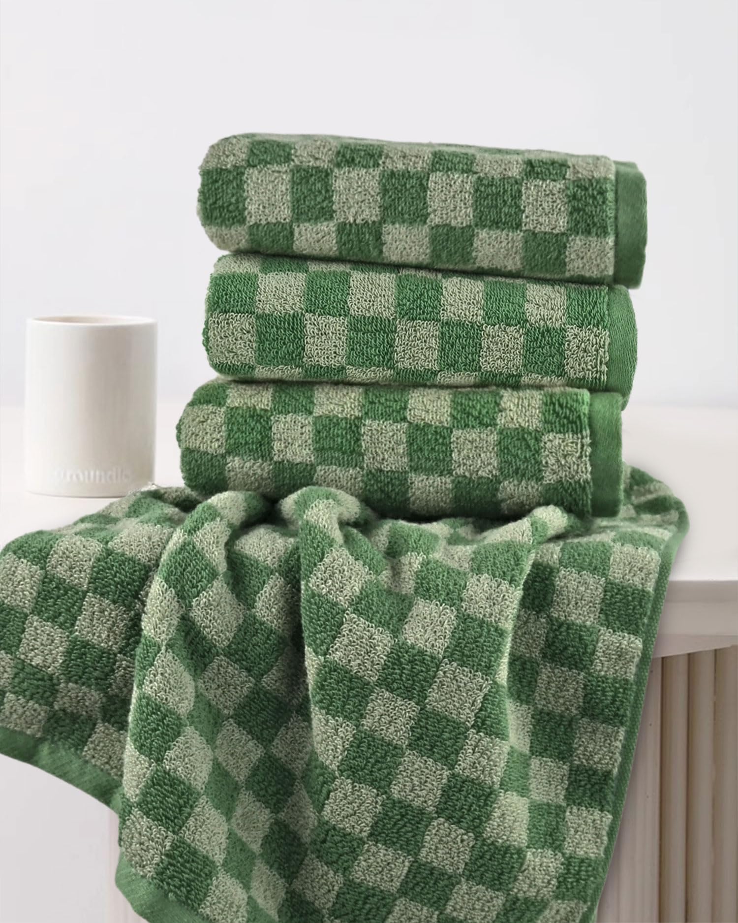 Jacquotha Soft Hand Towels 4 Pack, Green Checkered Face Towel Set For Bathroom Kitchen, Decorative Quick Dry Towel 13X29 Inches