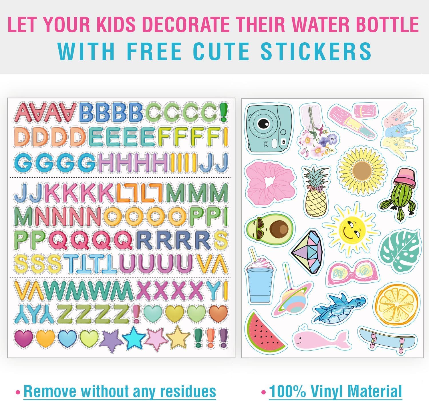 Chillout Life 17 Oz Kids Insulated Water Bottle For School With Straw Lid Leakproof And Cute Waterproof Stickers, Personalized S