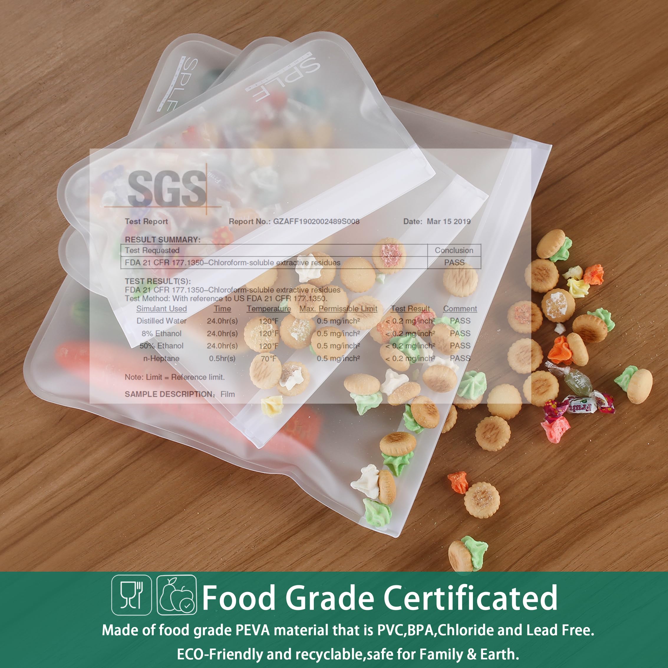 Splf 12 Pack Dishwasher Safe Reusable Storage Bags (5 Sandwich Bags, 5 Snack Bags, 2 Gallon Bags), Bpa Free Freezer Bags Leakpro