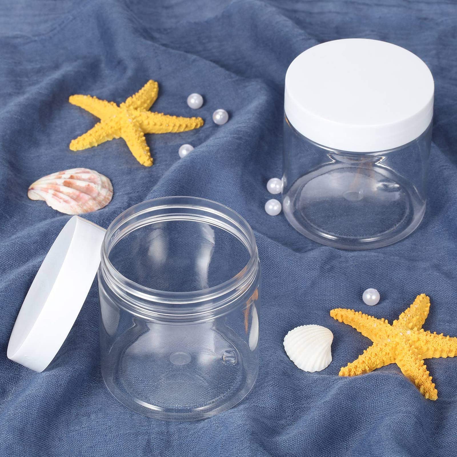 6 Pack 8 Oz Plastic Pot Jars Round Clear Leak Proof Plastic Cosmetic Container Jars With White Lids For Travel Storage Make Up,