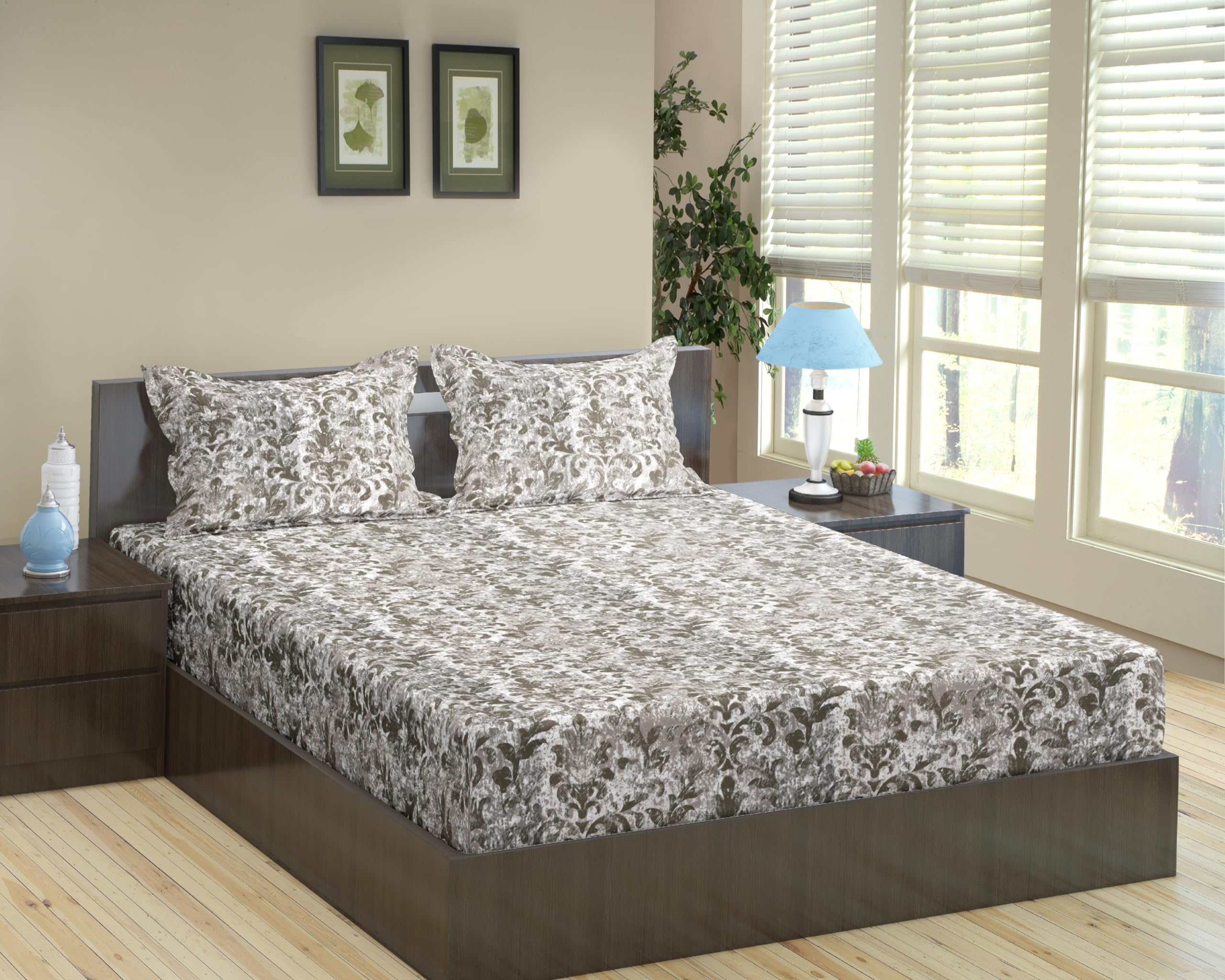 Trance Home Linen 180Tc 100% Cotton 72X60 Double Bed Size Elastic Fitted Bedsheet | Printed Double Size Bed Elasticated Fitted B