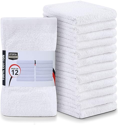 Utopia Towels Kitchen Bar Mops Towels, Pack Of 12 Towels - 16 X 19 Inches, 100% Cotton Super Absorbent White Bar Towels, Multi-P