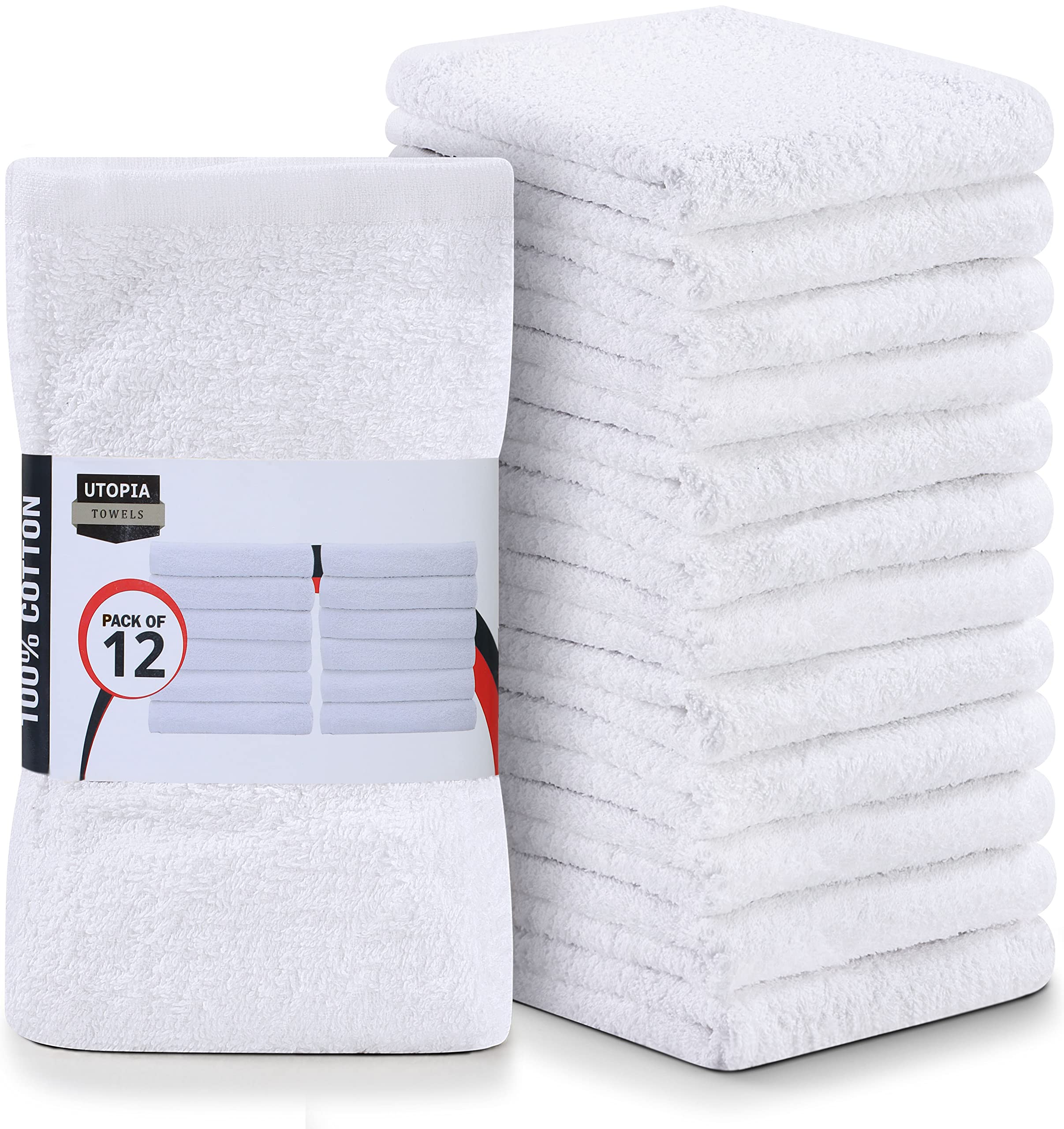 Utopia Towels Kitchen Bar Mops Towels, Pack Of 12 Towels - 16 X 19 Inches, 100% Cotton Super Absorbent White Bar Towels, Multi-P