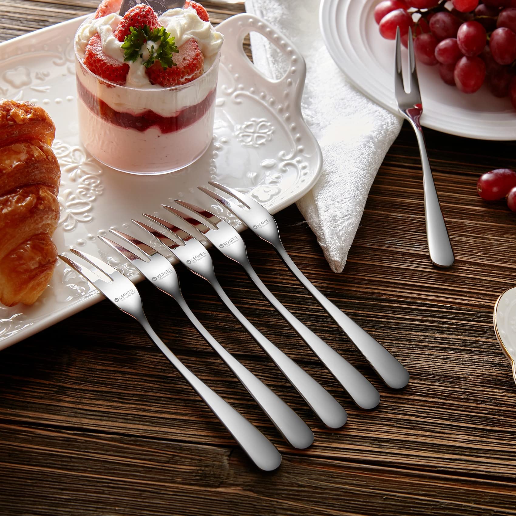 Keawell Premium 6-Piece 5.7'' Louise Fruit Forks, 18/10 Stainless Steel, Dishwasher Safe