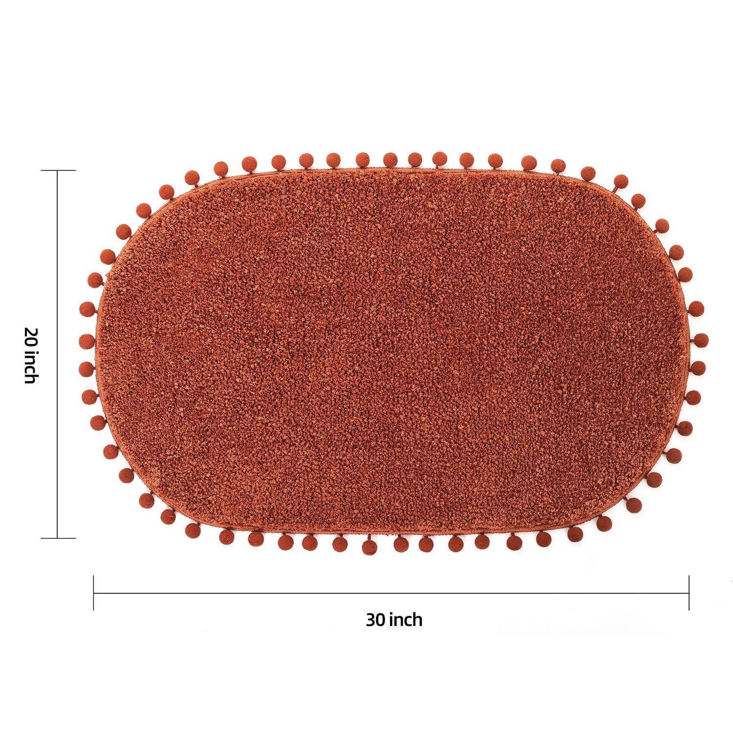 Yirddeo Terracotta Pom Bath Rug For Bathroom Non Slip, Cute Boho Pom Oval Absorbent Shower Mat, Plush Soft Washable Rug (20X30 I