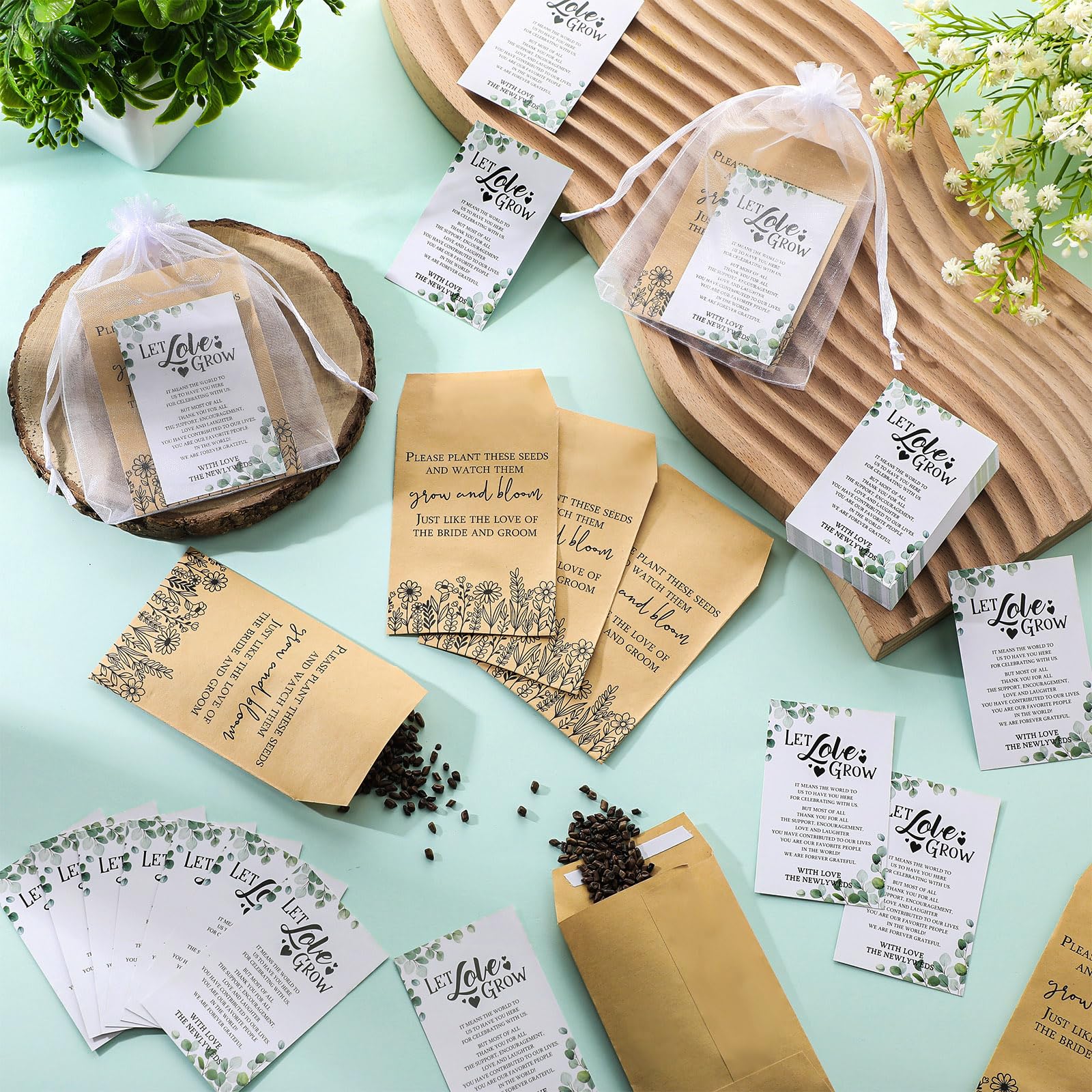 Ctosree 100 Set Wedding Favors For Guests Bulk Include 100 Pcs Self Adhesive Seed Packets Kraft Paper Seed Envelopes 100 Pcs Let