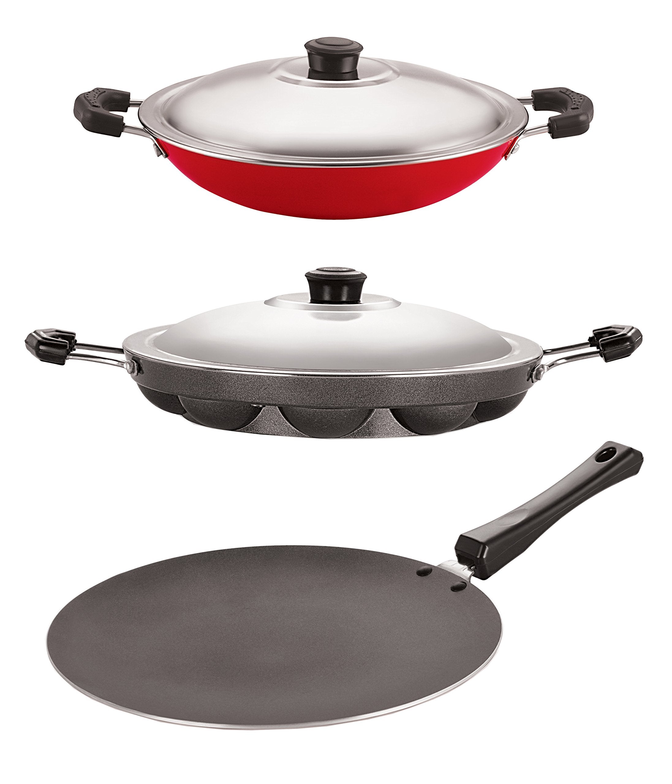 Nirlon NonStick Coated Aluminium Roti Tawa Appam And Appachatti Durable Cookware Set, 2.6Mm_Ct11_Ap(12)_Ac