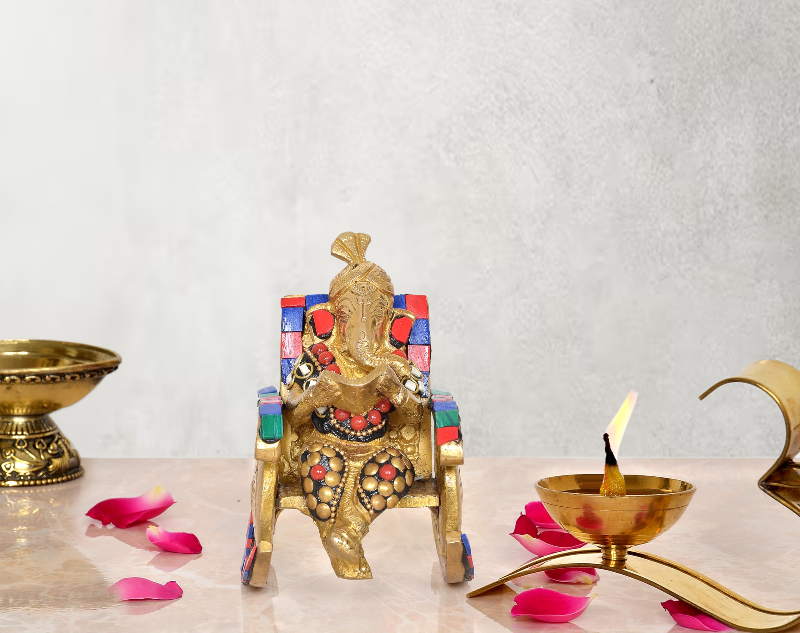 Aona Elegant Brass Ganesha Statue  5.5 Inch Handcrafted Hindu God Idol For Home & Office Dcor Lord Ganesh Figurine