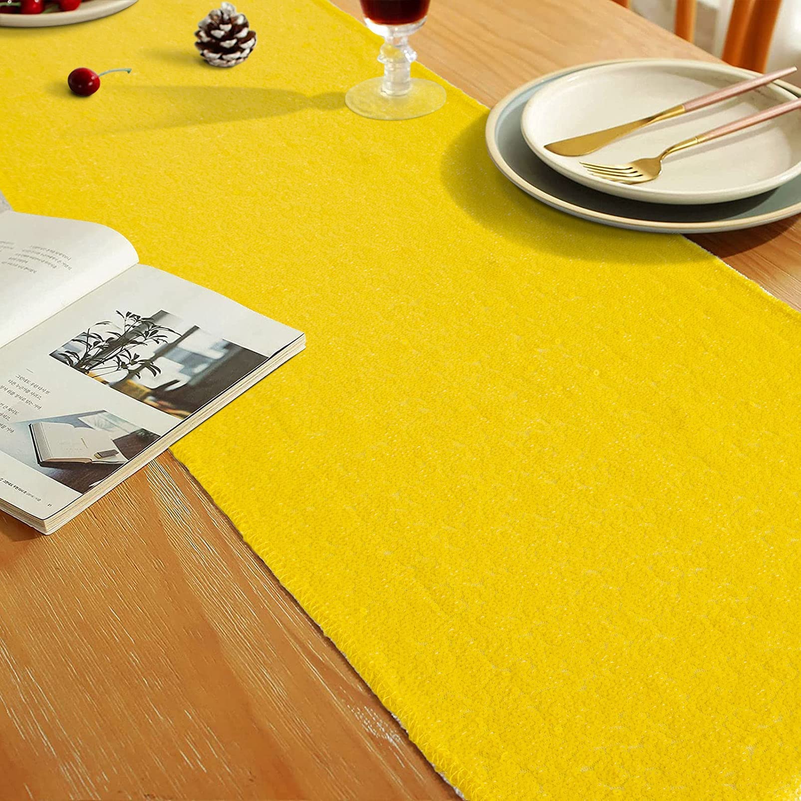 Amzlokae Sequin Table-Runner-2Pack Yellow Table Runner-12X108 Inch Wedding Table Runners For Decoration Rectangle Glitter Runner