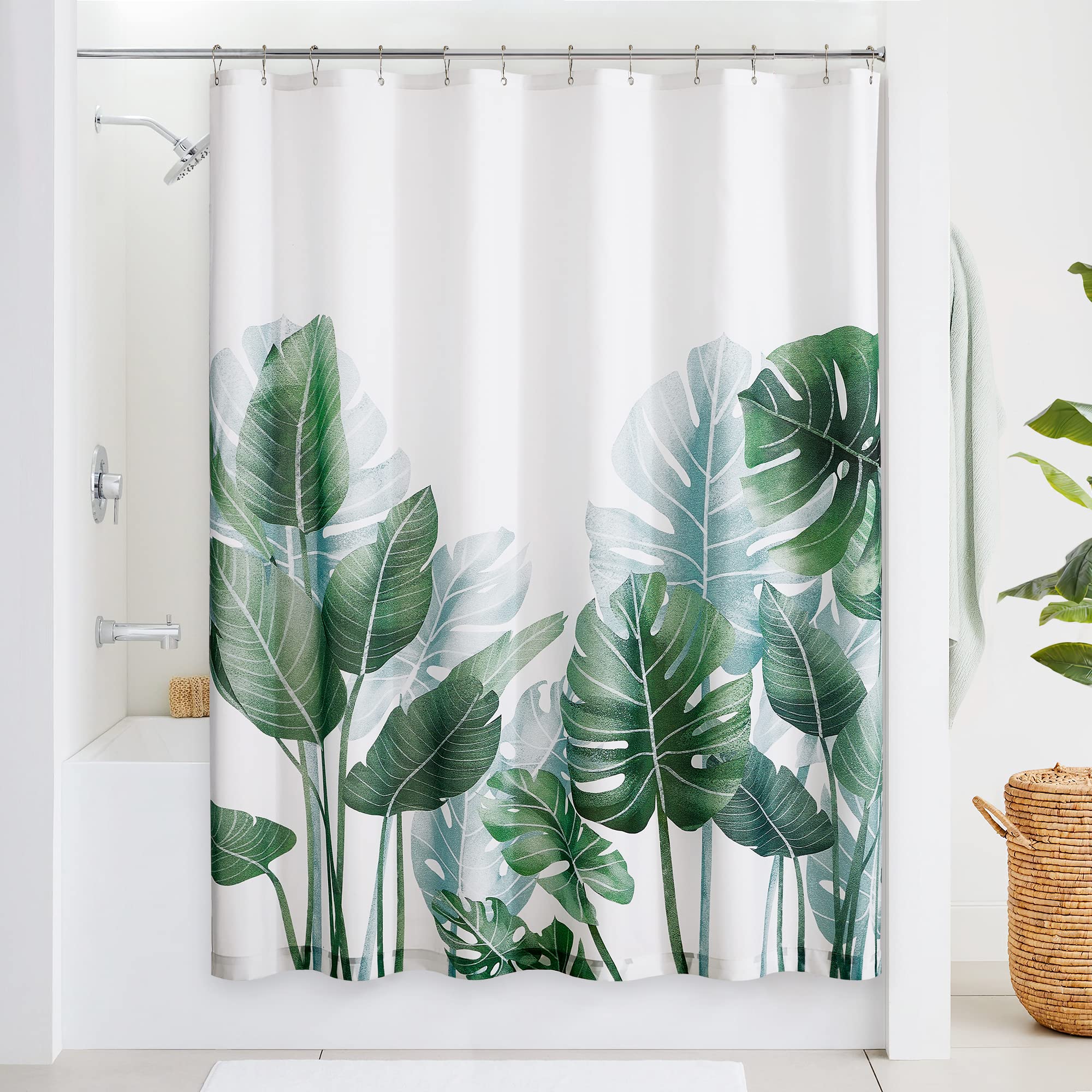 Kgorge Shower Curtains For Bathroom - Tropical Leaves Plant On White Background Odorless Curtain For Bathroom Showers And Bathtu