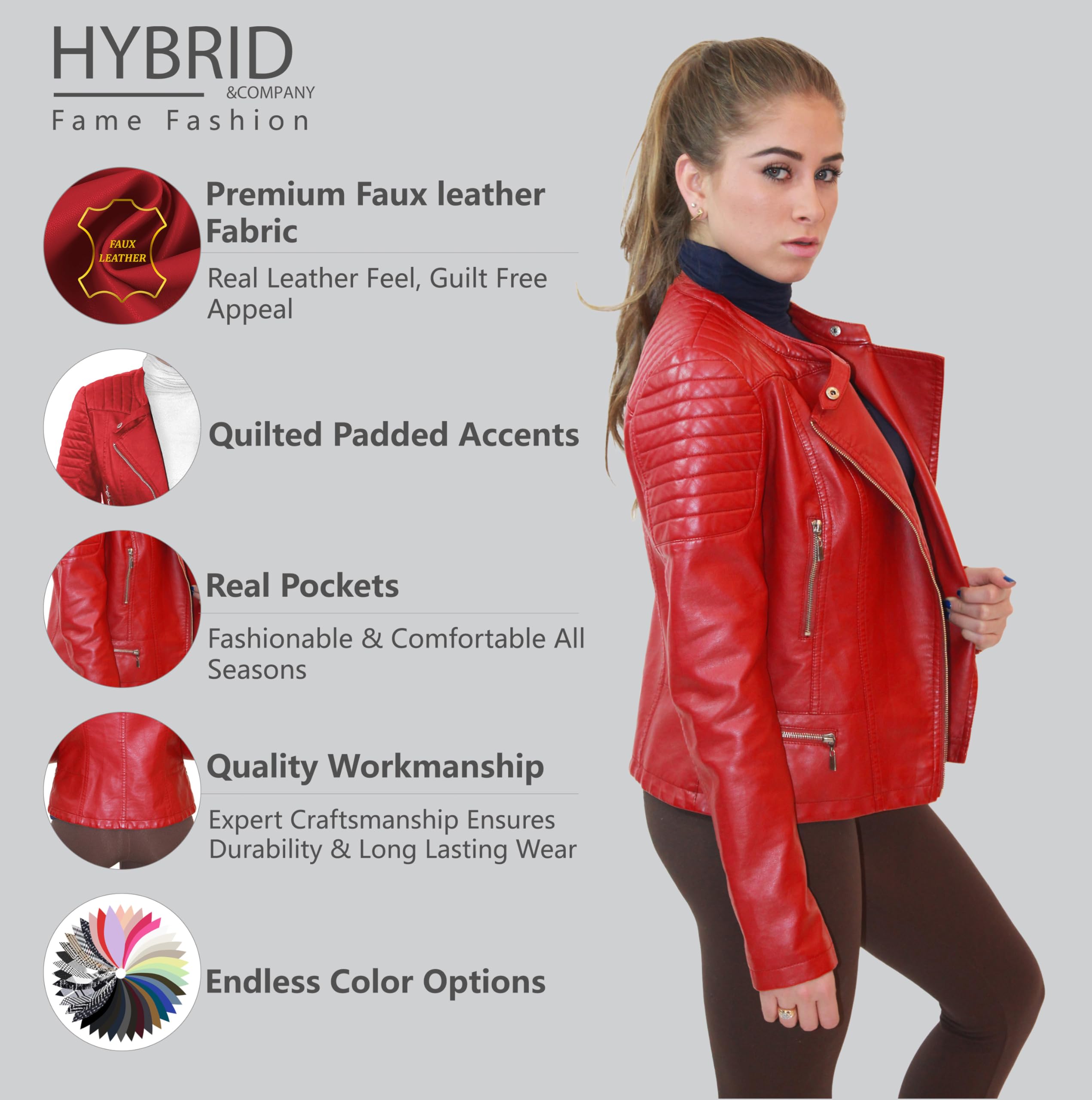 Olivia Miller Womens Faux Leather Zip Up Moto Biker Jk5207S Red L