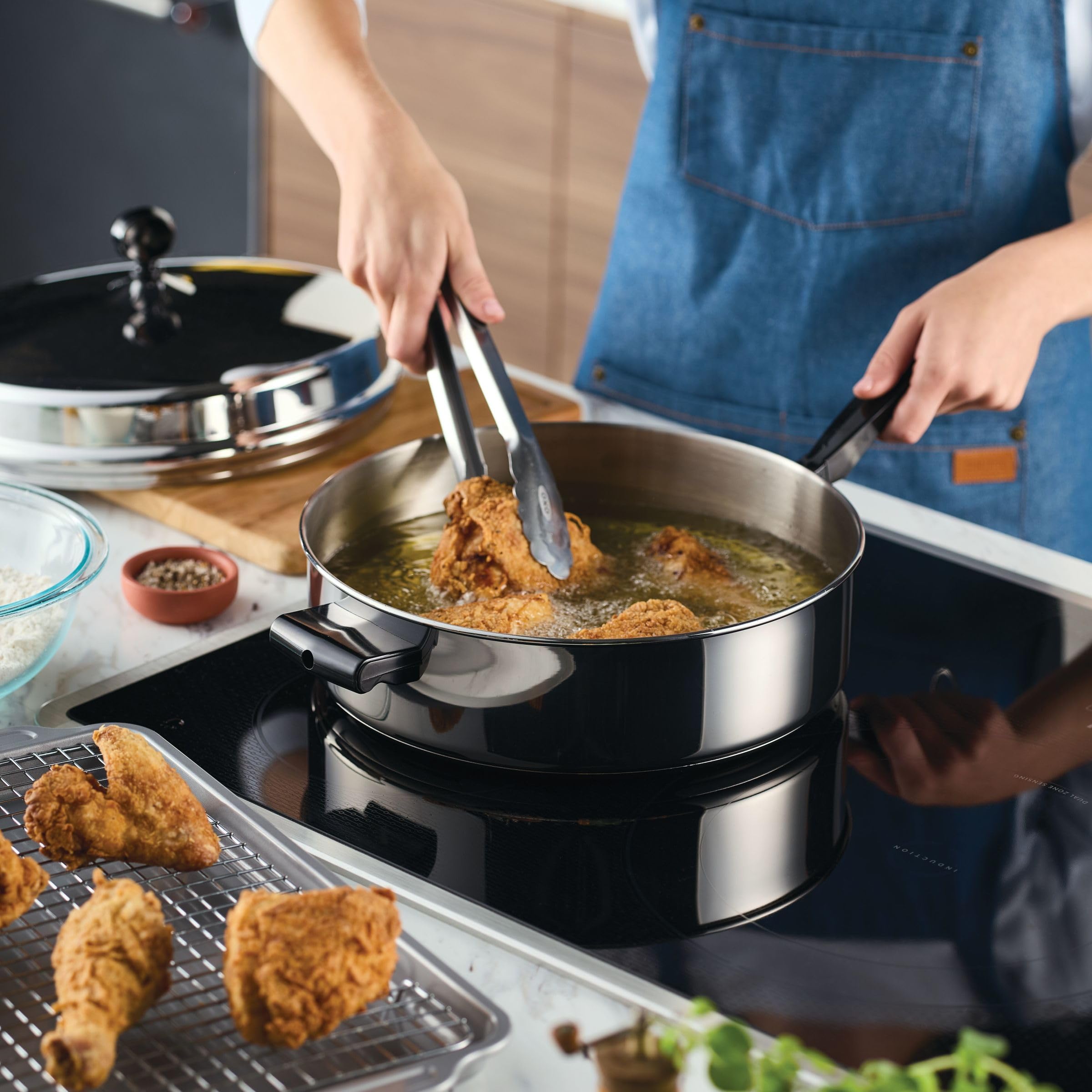 Farberware Classic Series Anniversary Edition Stainless Steel Saut   Pan and Lid with Helper Handle, Induction Suitable, 6 Quart
