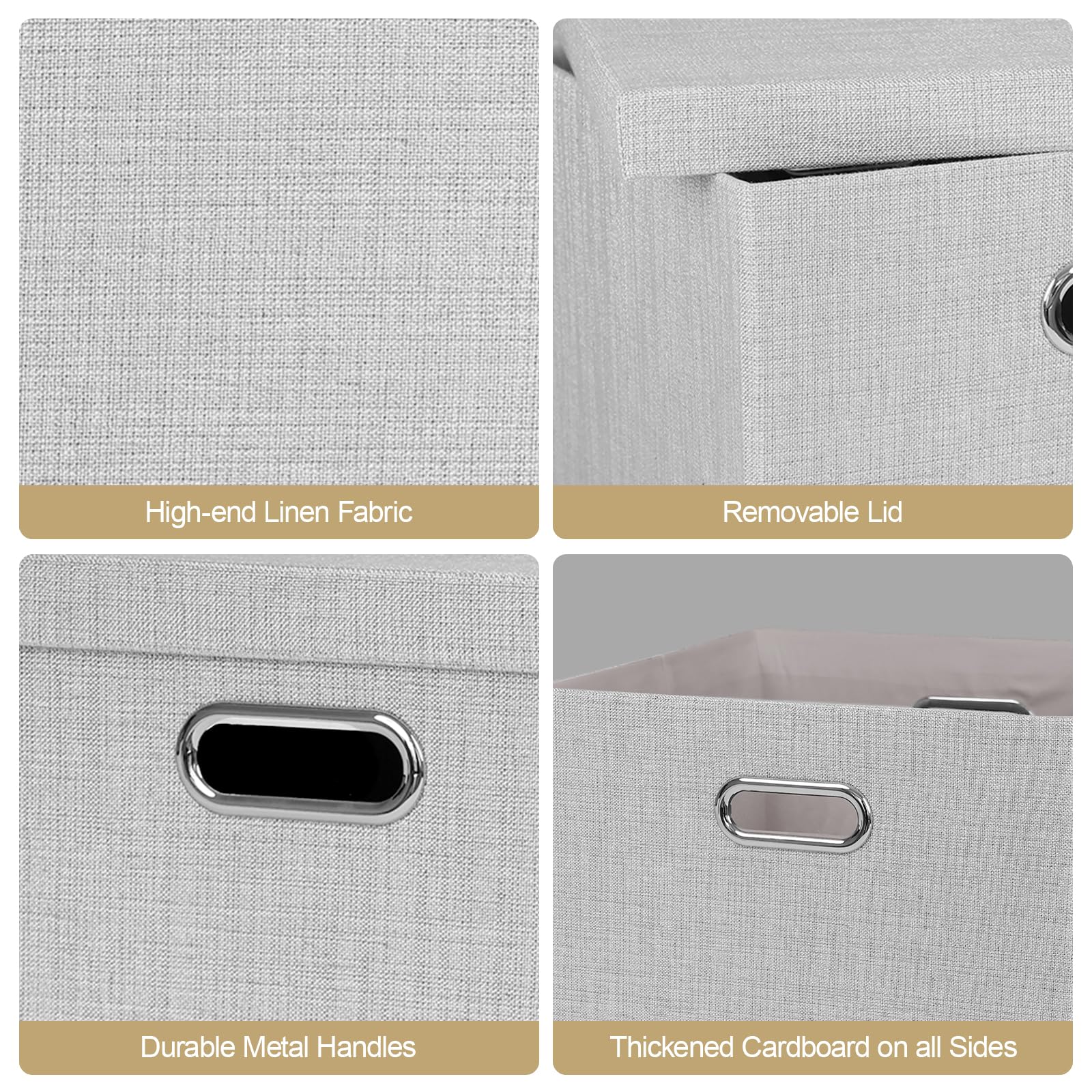 Posprica Storage Bins with Lids 13?13?13 Foldable Storage Cube Baskets Boxes Fabric Drawers for Closet Shelf Cabinet Bookcase Set o f 4 Sliver grey