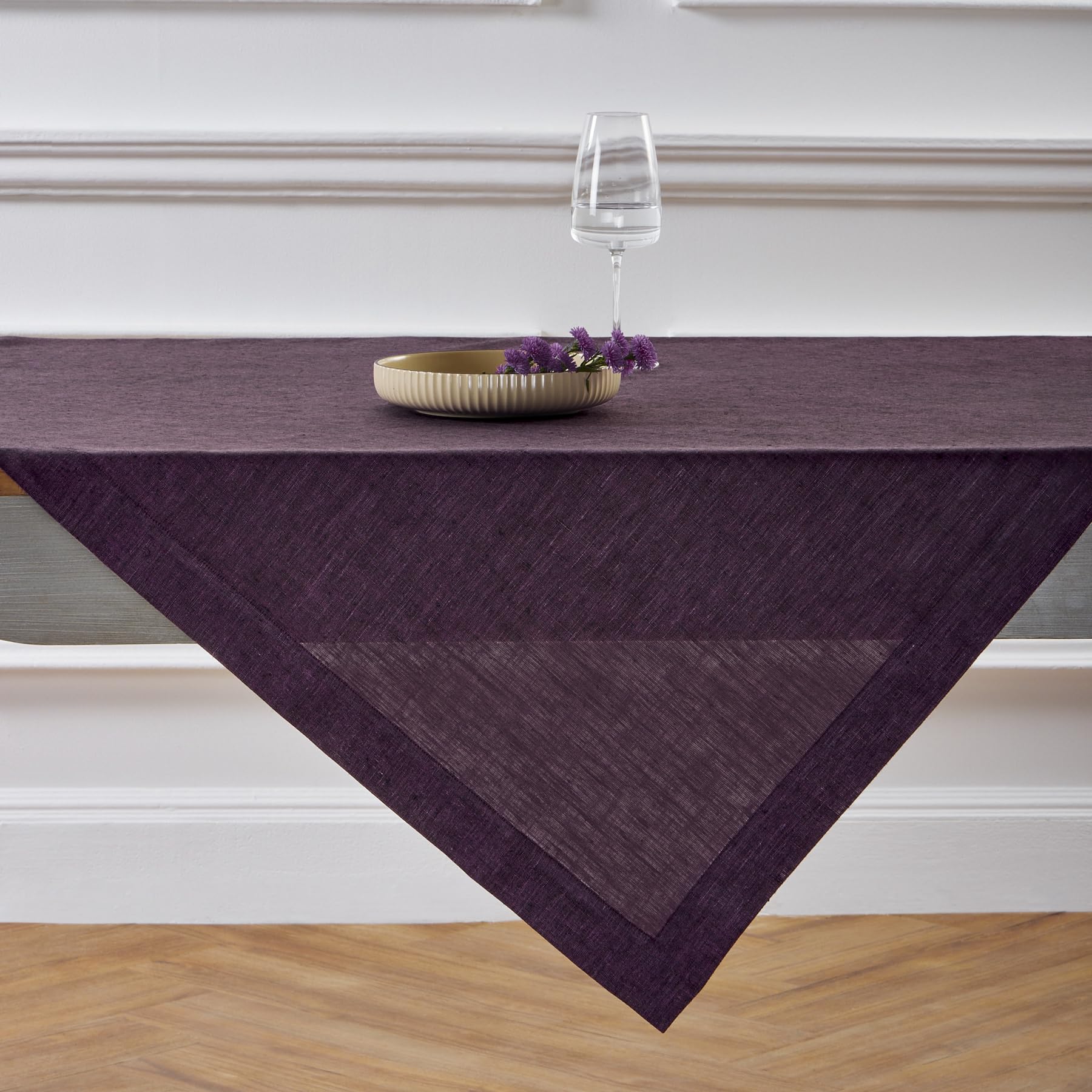 Solino Home Linen Tablecloth 52 X 52 Inch - 100% Pure Linen Grape Tablecloth - Machine Washable Square Table Throw For Fall, Hal