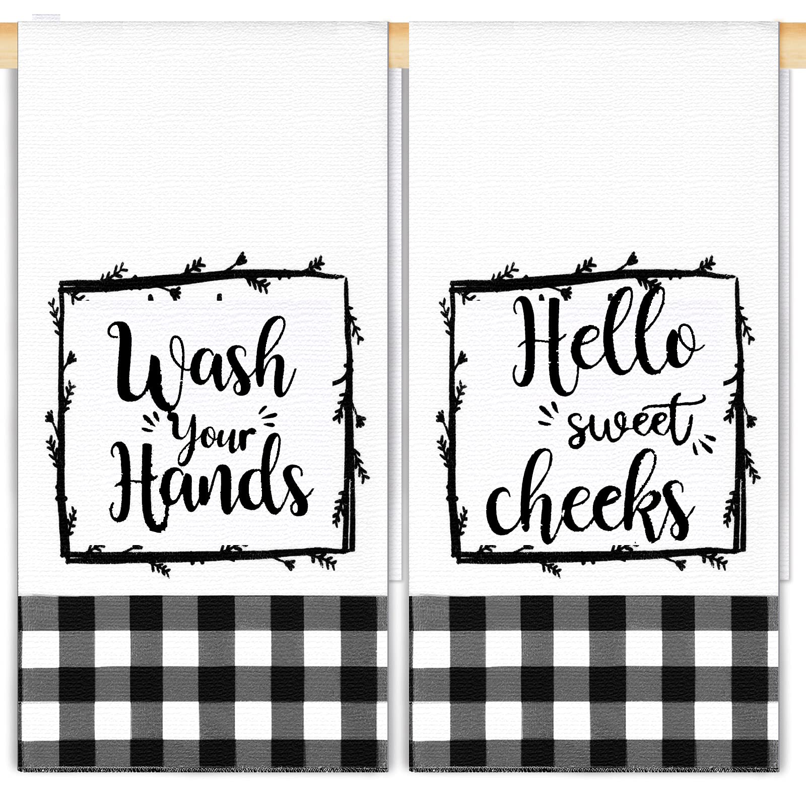 2 Pieces Buffalo Plaid Hand Towels Farmhouse Hand Towel For Bathroom Black White Bath Towels Funny Buffalo Plaid Hand Towels Bat