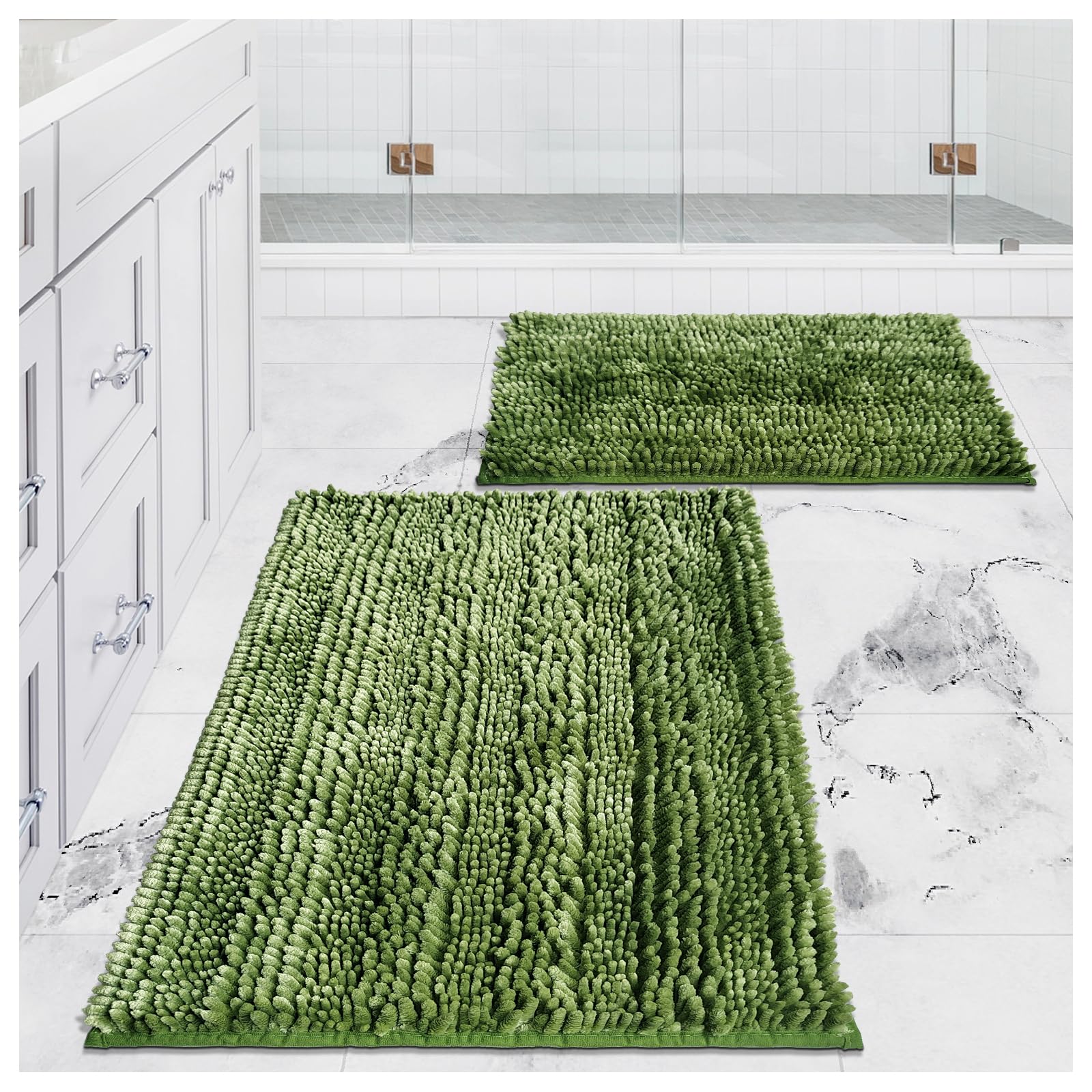 Civkor Green Bathroom Rug Set Bath Mat 31X20 Plus 24X16 Inch, Sage Bath Mats For Bathroom Non Slip Washable Bath Rugs 2 Piece Fo