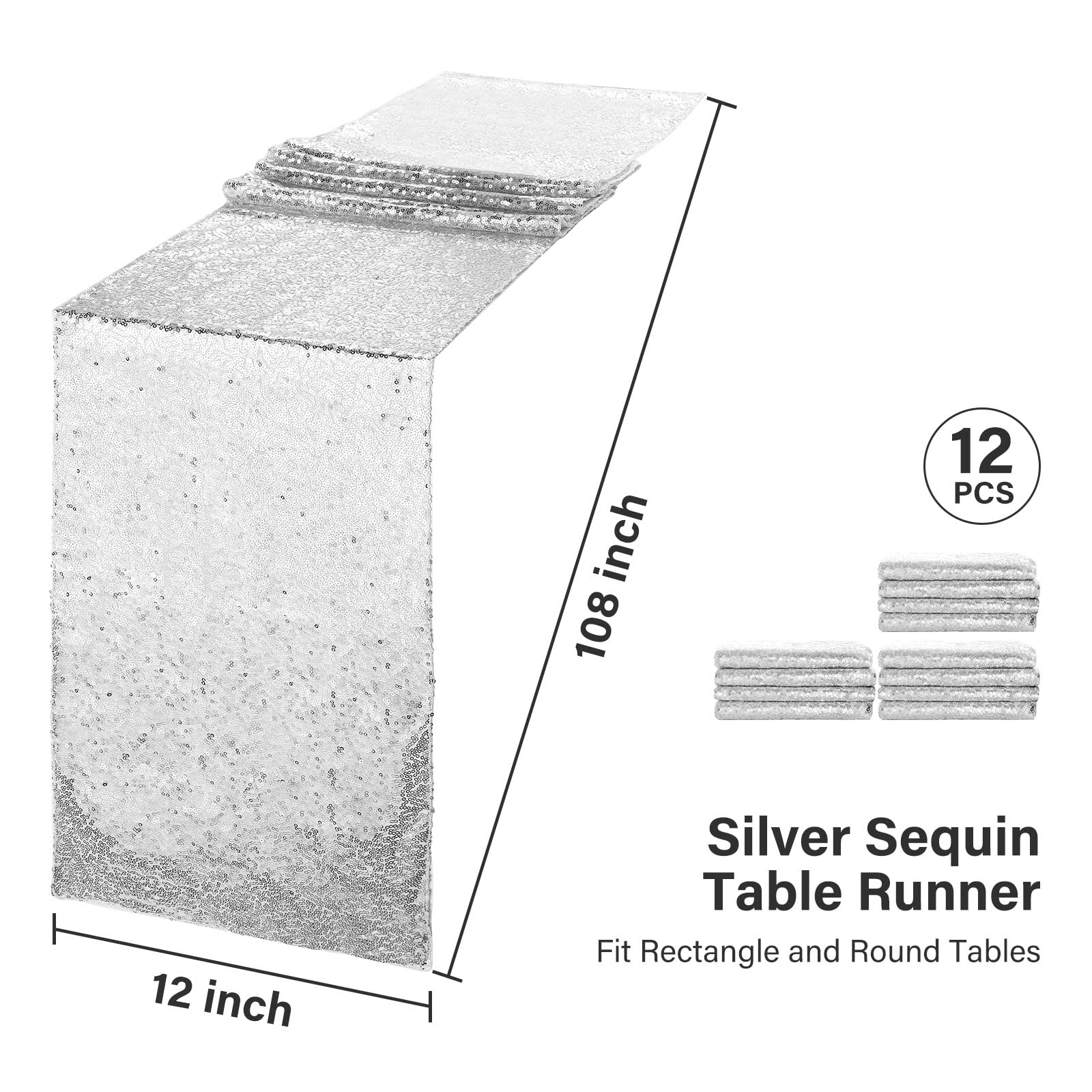 Irenare 12 X 108 Inches Sequin Table Runner Glitter Table Runner Rectangle Tables Covers For Wedding Baby Shower Party Decoratio