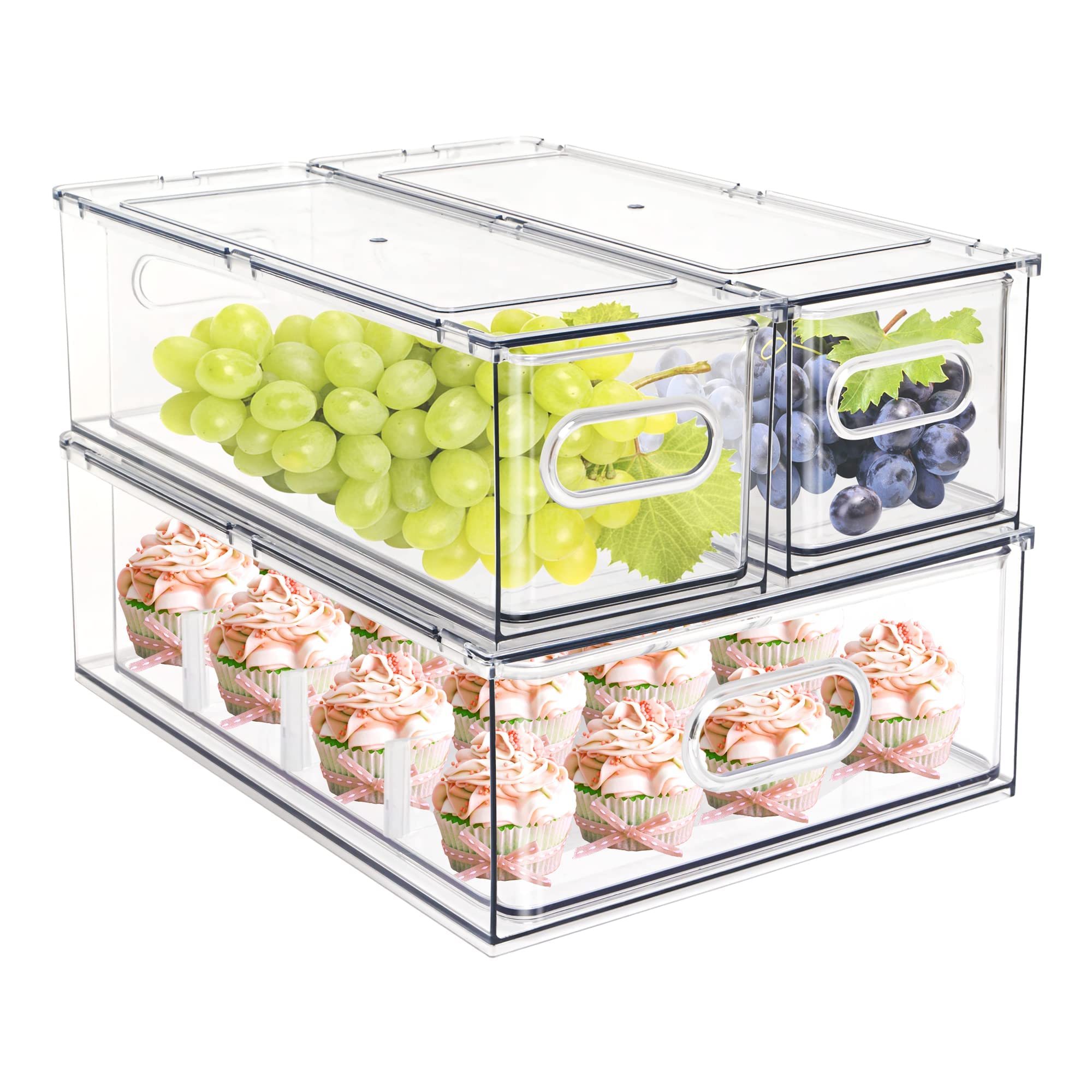 Minesign Set Of 3 Stackable Refrigerator Organizer Bins Pull-Out Drawers For Fruit And Veggies Divided Storage Organizer For Fri
