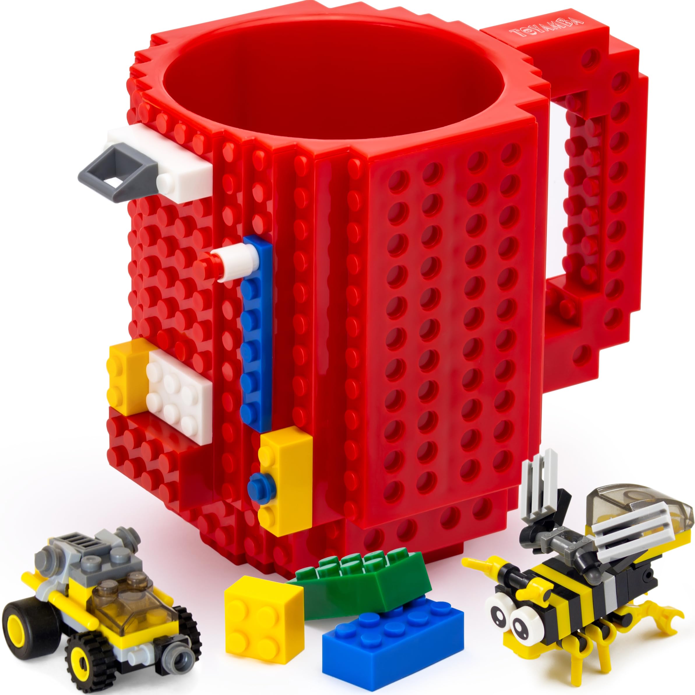 TOYAMBA Buildon Brick Mug BPAFree Funny Coffee Mug with 3 Packs of Building Bricks, Funny Cups for Kids  Creative Building Bl