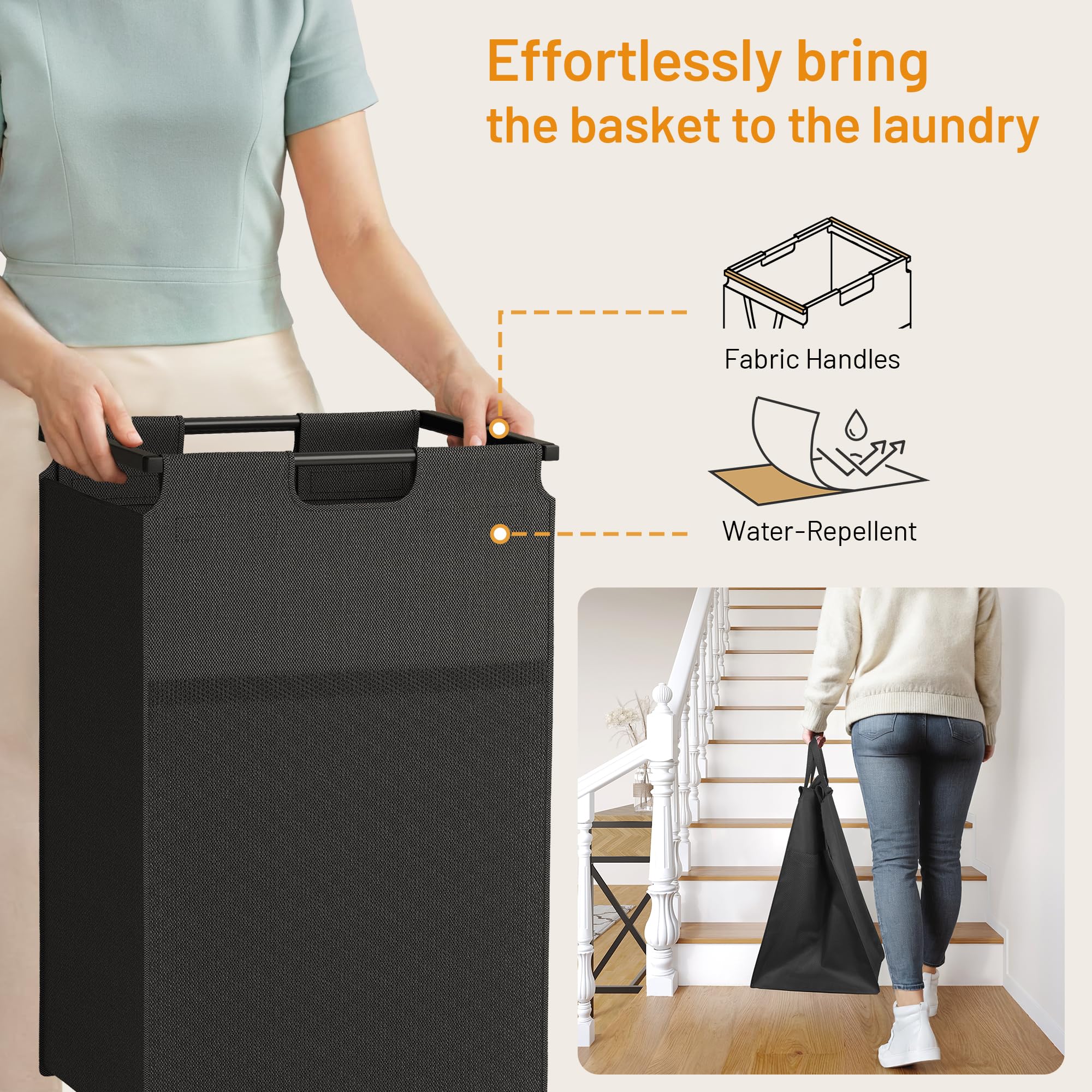Lulive Double Laundry Hamper With Shelf, Laundry Basket With 3 Tier Storage Shelves & 4 Removable Hooks, Tall Laundry Sorter Clo
