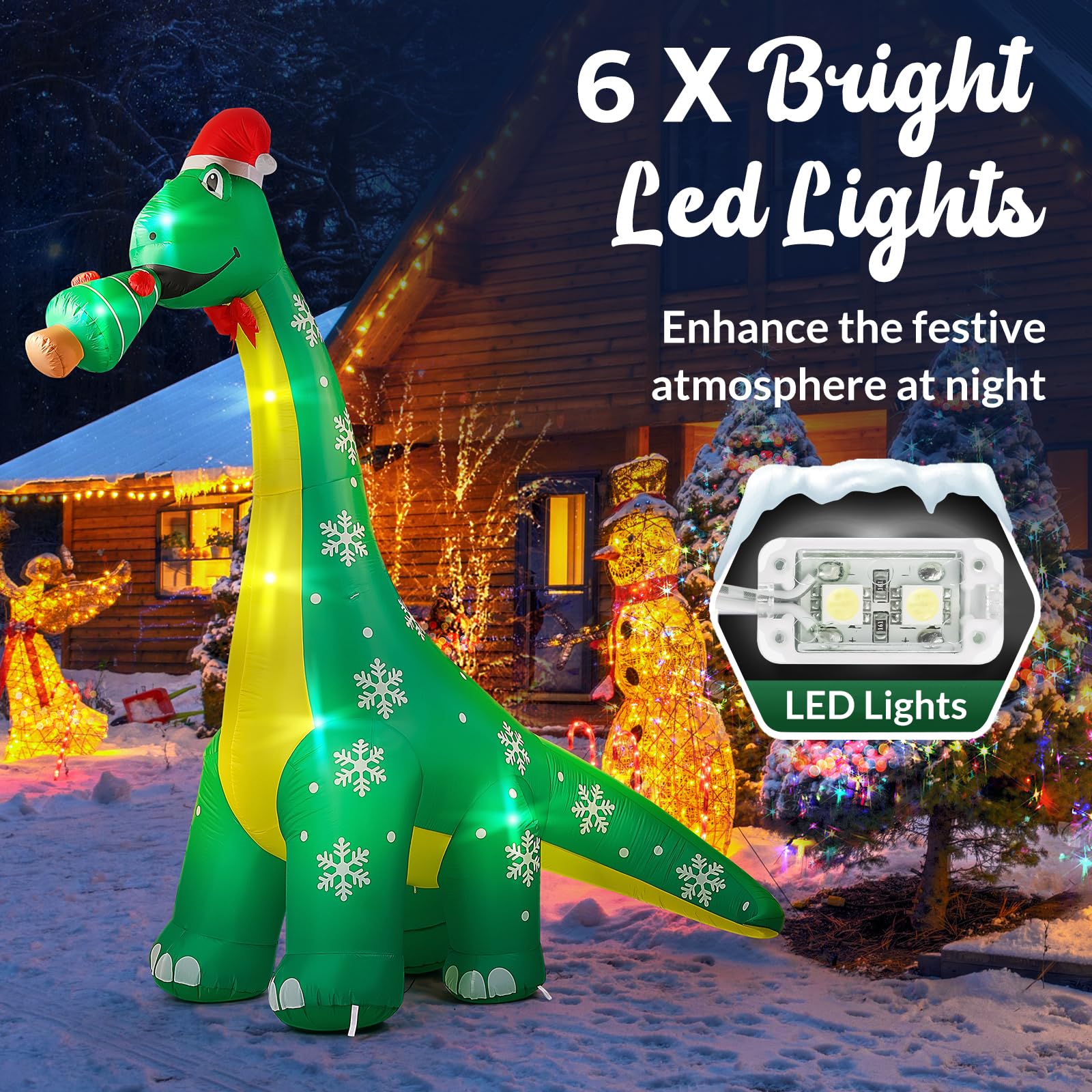 CACIRAL 10 FT Dinosaur Christmas Inflatable Outdoor Decoration, Lighted Dinosaur Christmas Blow Up with Xmas Hat and Tree, Xmas