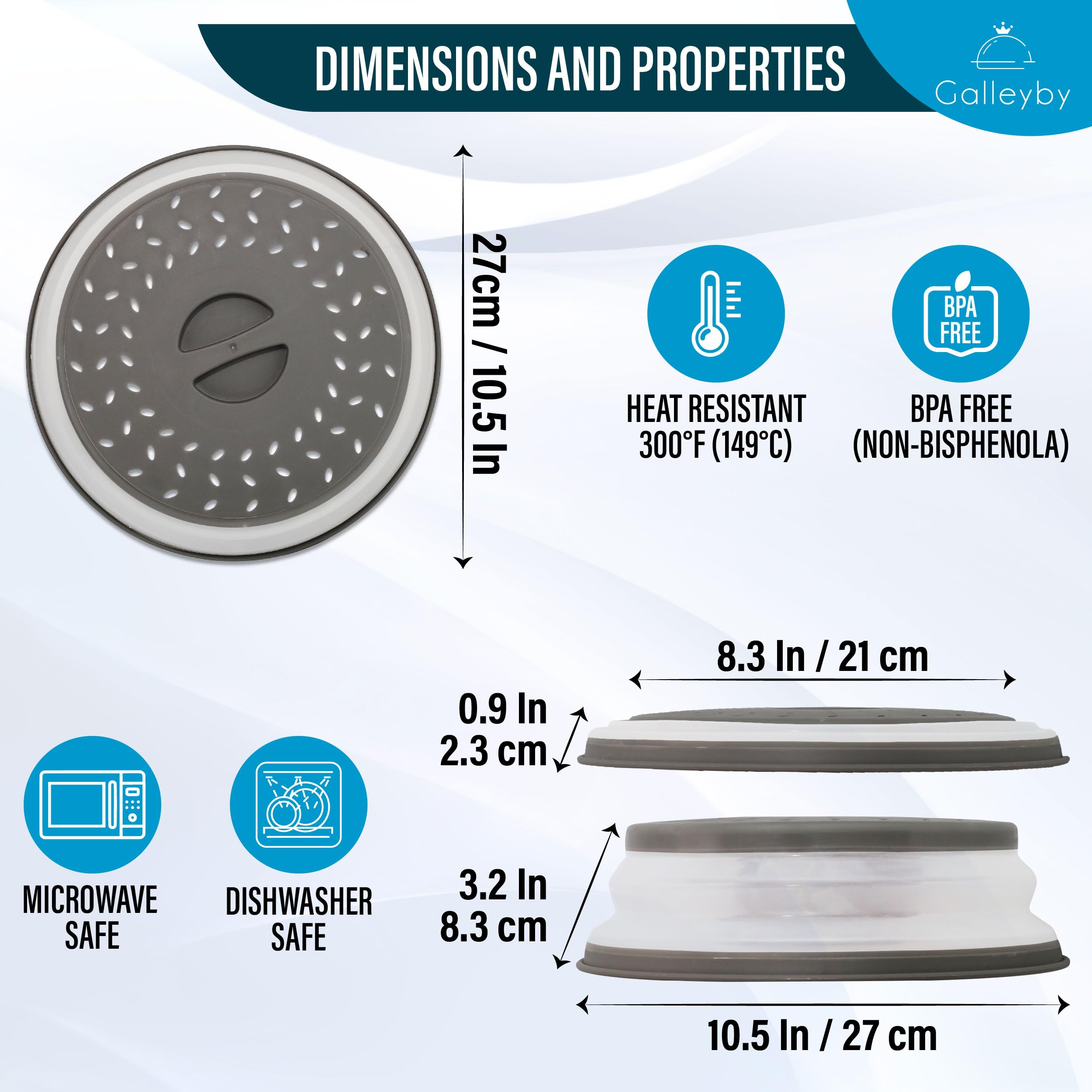 Galleyby Pack Of 2 Microwave Splatter Covers - Microwave Cover For Food -Space-Saving Design (10.5 Inch) Bpa-Free Silicone,Plast