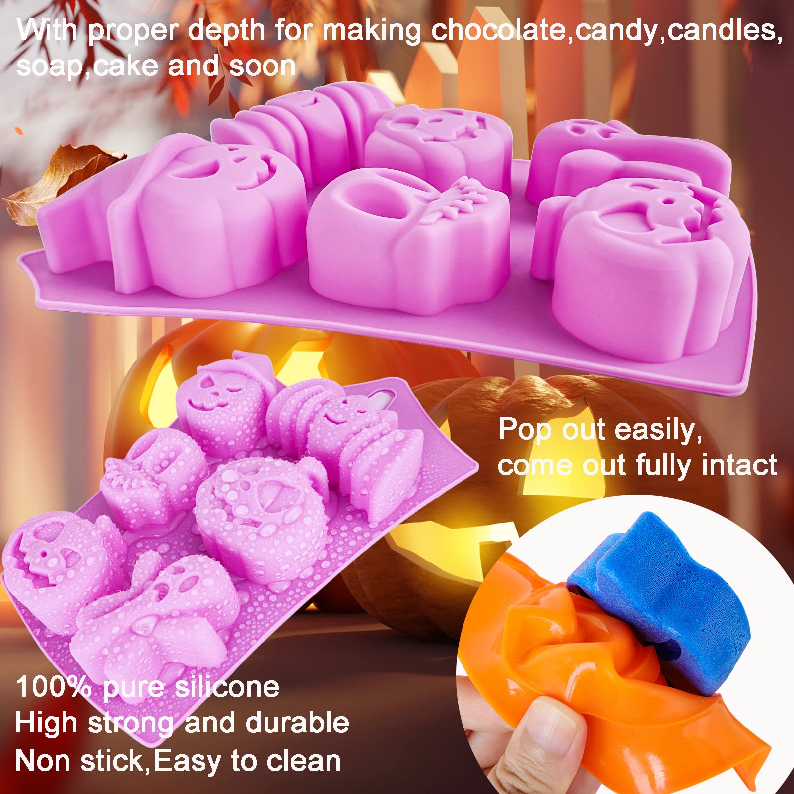 Pumpkin Silicone Mold Halloween Cake Mold 5 Piece Chocolate Molds Silicone With Ghost Pumpkin Bat & Witch Hat Cookie Molds For C