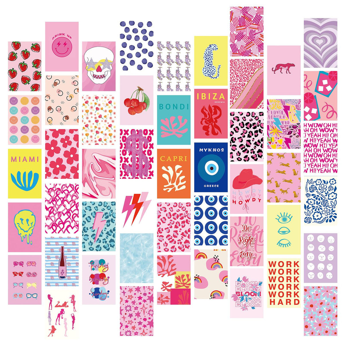Dazzlewall 50Pcs Abstract Wall Collage Kit Preppy Aesthetic Pictures For Bedroom Living Room Dormitory Pink Wall Decor Poster 4X