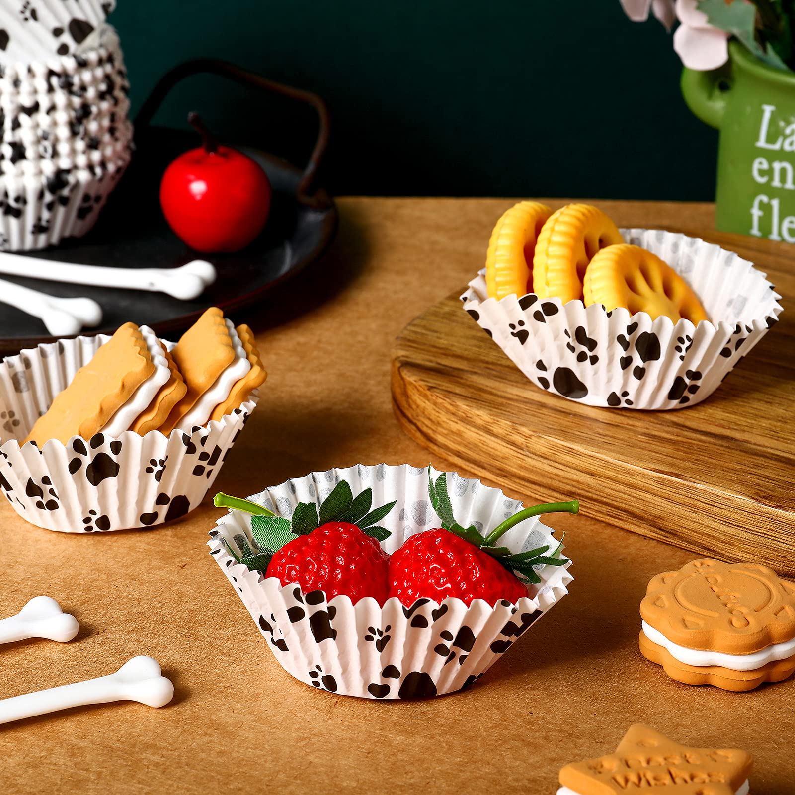200 Pcs Paw Bone Cupcake Liners Dog Cupcake Wrappers Paw Pattern Cup Cake Holder Puppy Dog Theme Cupcake Wrappers For Baby Showe