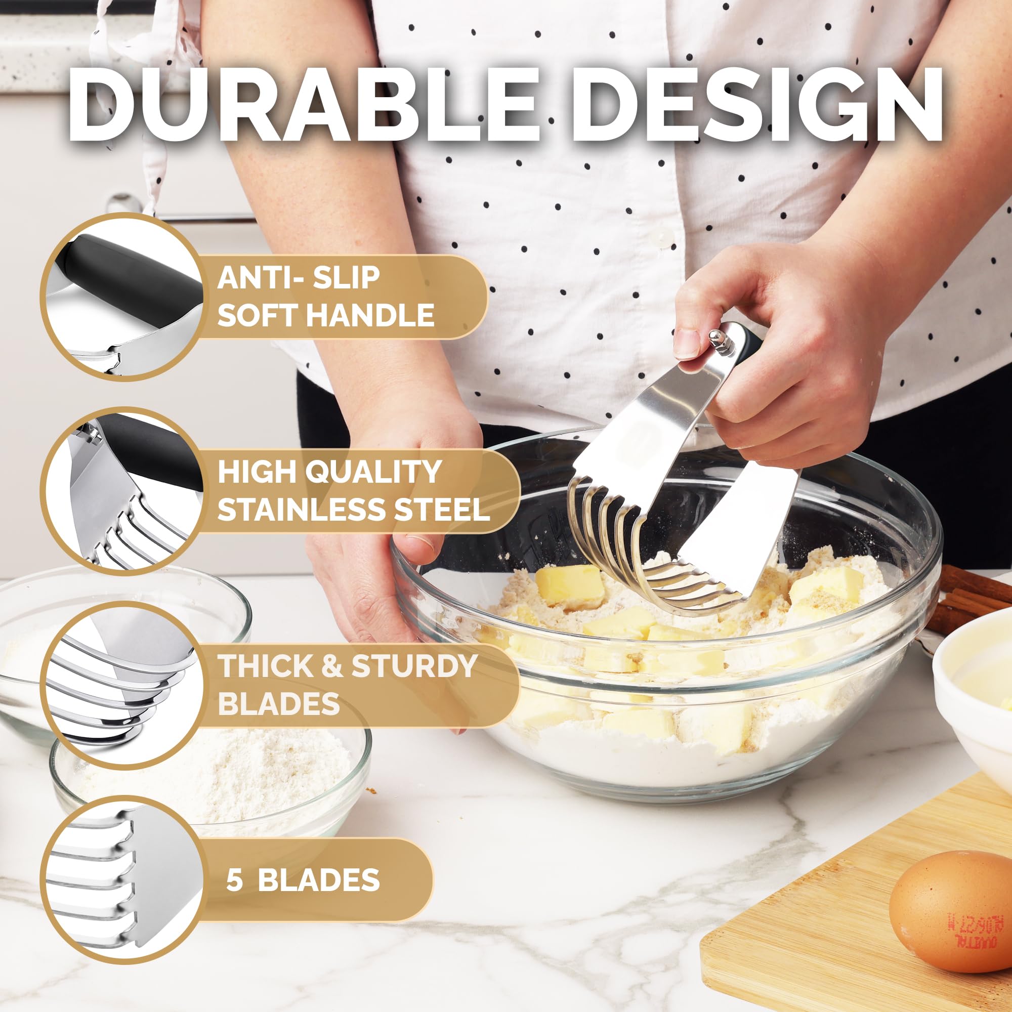 Zulay Kitchen Dough Blender Top Professional - Stainless Steel Pastry Cutter, Heavy Duty Dough Cutter With Blades, Pastry Blende