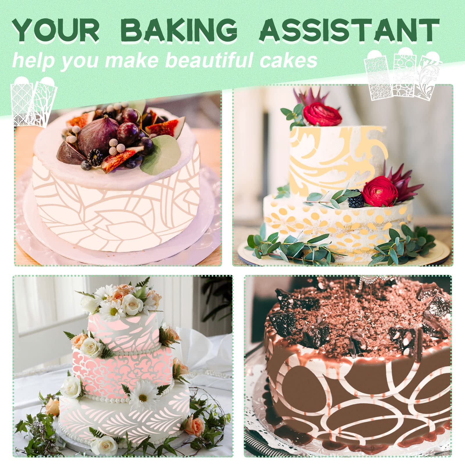 Modixun 20Pcs Cake Decorating Stencils, Hollow Lace Cake Decoration Templates, Floral Wedding Cake Stencils Decorating Buttercre
