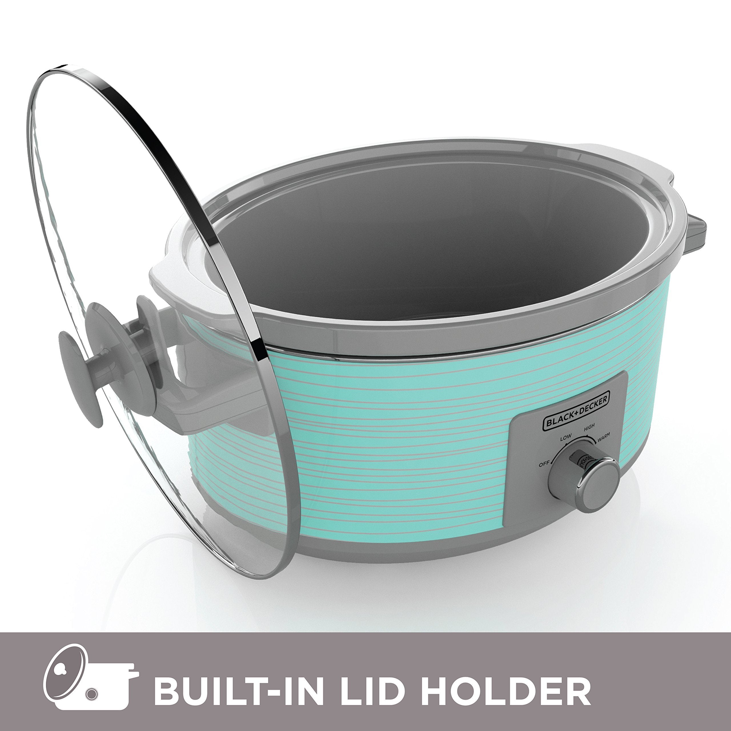 Black+Decker 7-Quart Slow Cooker, Sc2007D, Lid Holder, 3 Heat Settings, Extra Large Handles, Dishwasher Safe, Teal