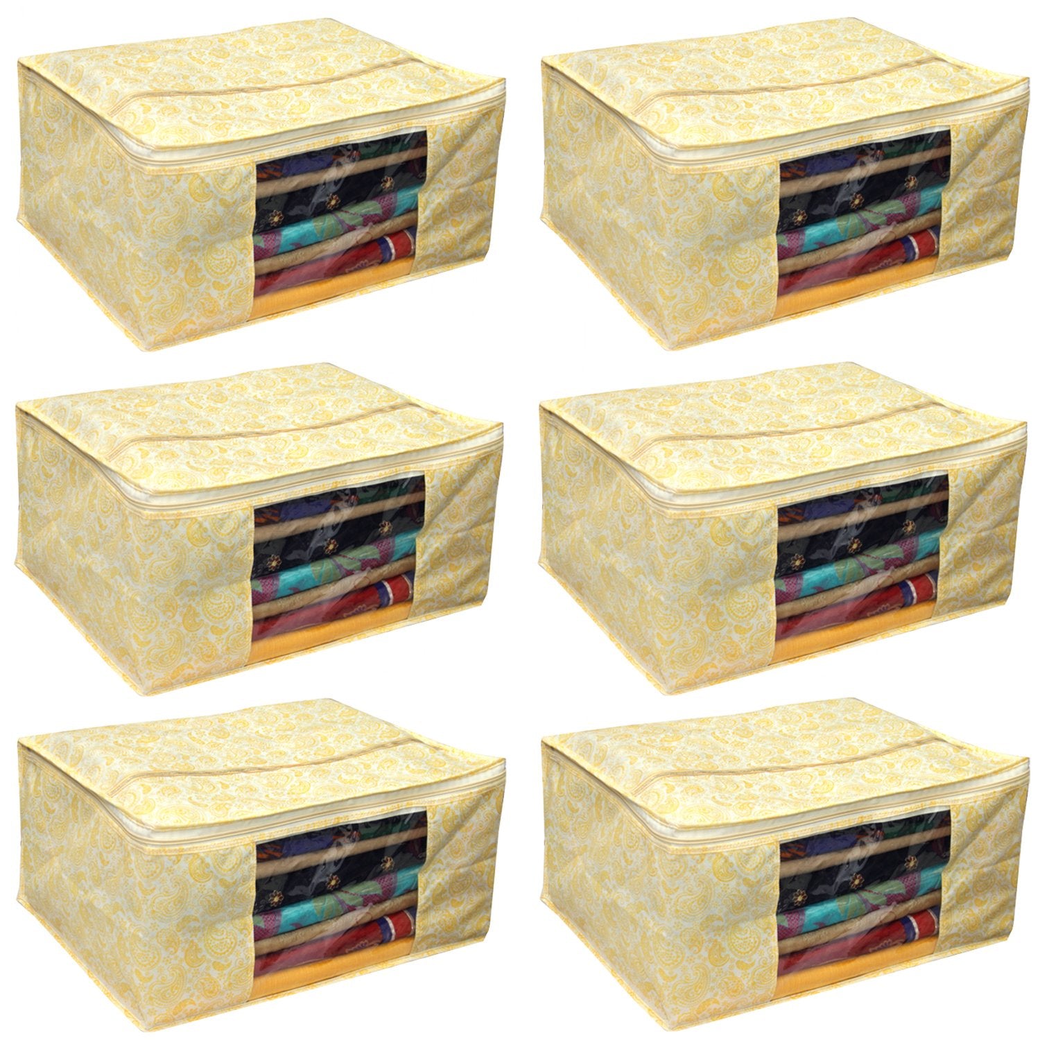 Kuber Industries Non Woven Fabric Saree Cover/Clothes Organizer|Solid Color & Transparent Window|Zipper Closure With Foldable Ma