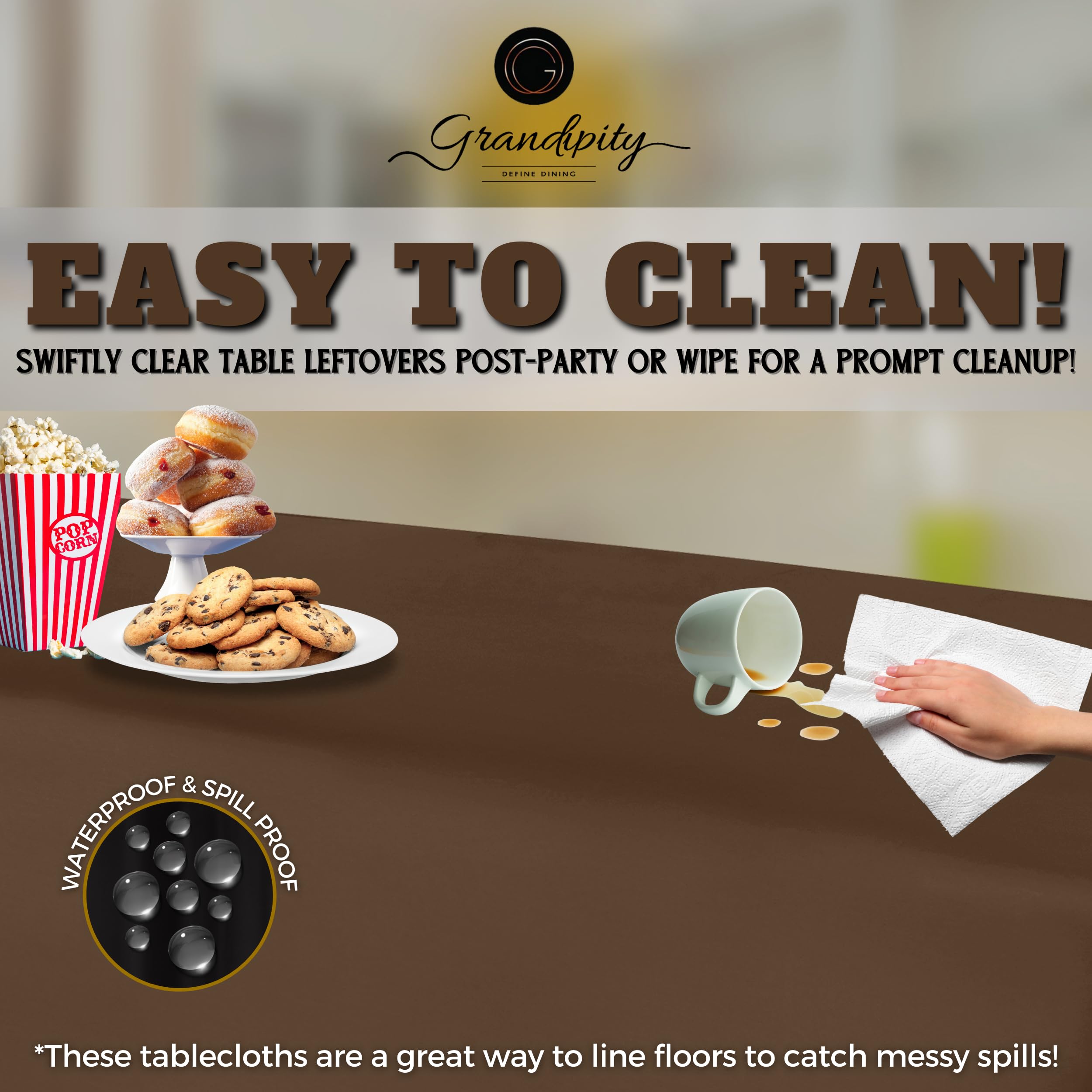 Grandipity Brown Plastic Table Cloth Disposable (6 Pk) 54In X 108In Plastic Tablecloths For Rectangle Tables - Premium Party Tab
