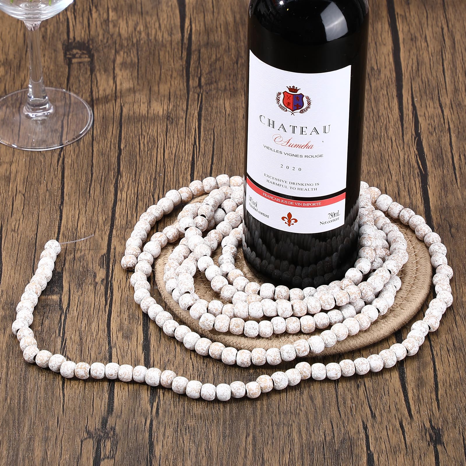 9 Feet Boho Wooden Christmas Bead Garland with Frost Wooden Beads - Decorative for Holiday Tree & Party Supplies