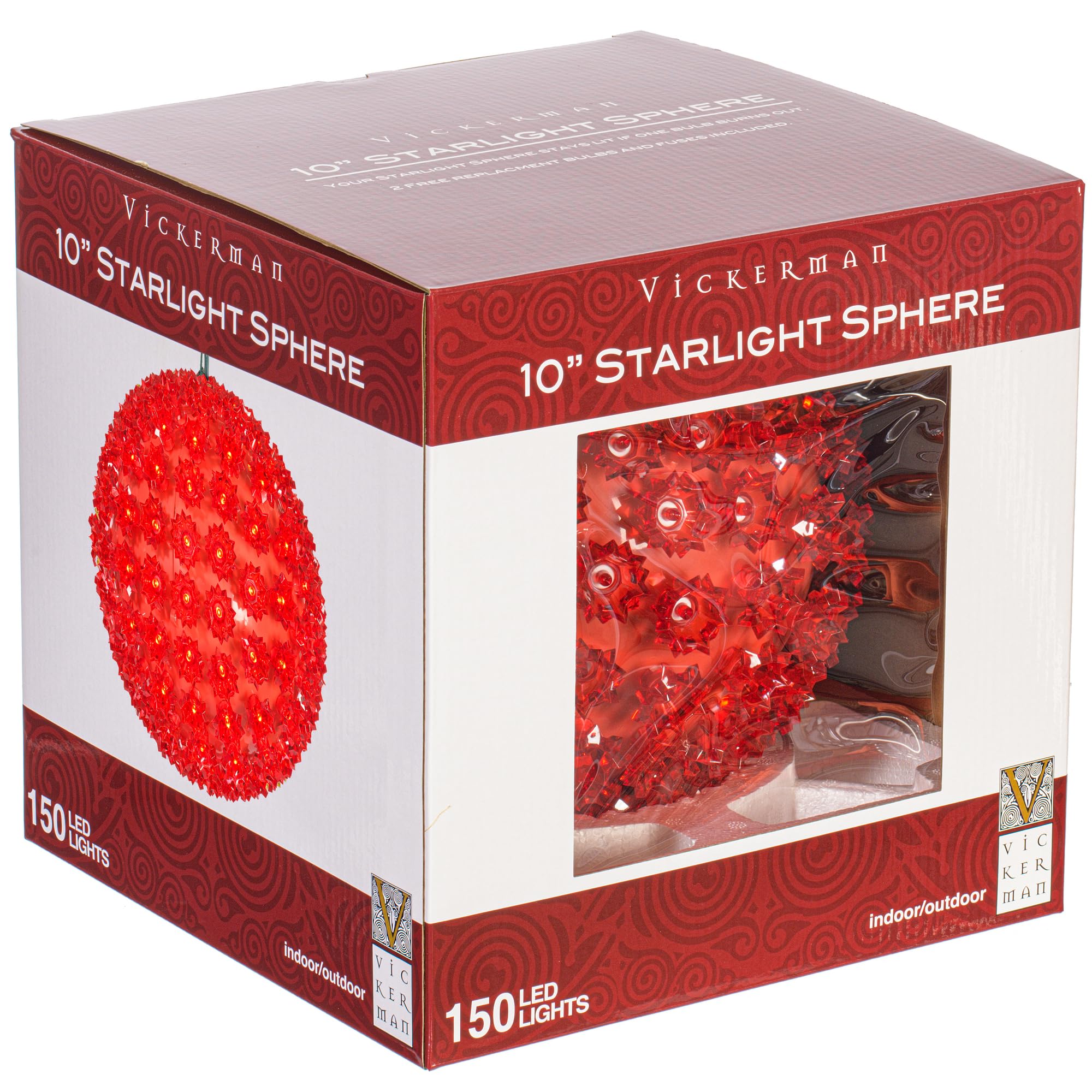 Vickerman 10 Starlight Sphere Christmas Ornament with 150 LED Lights in Red