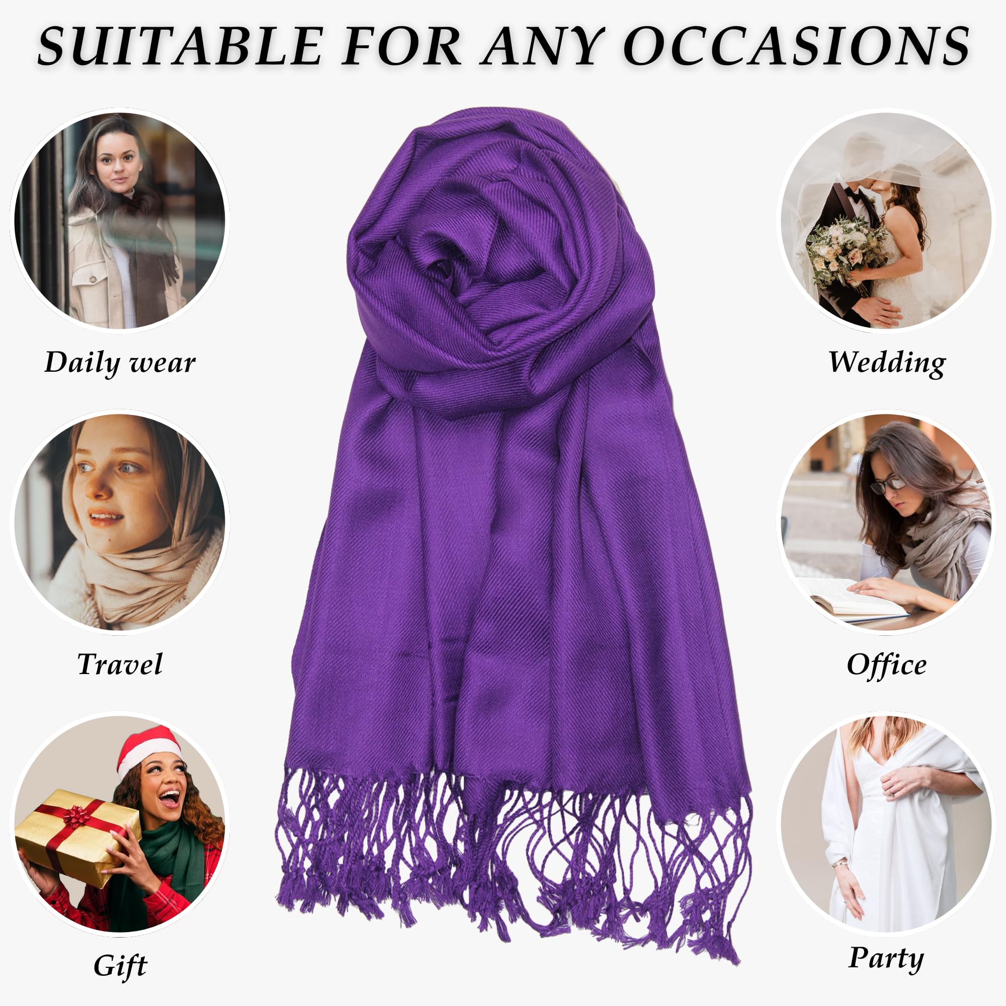 Achillea Large Soft Silky Pashmina Shawl Wrap Scarf In Solid Colors (Purpleeggplant)