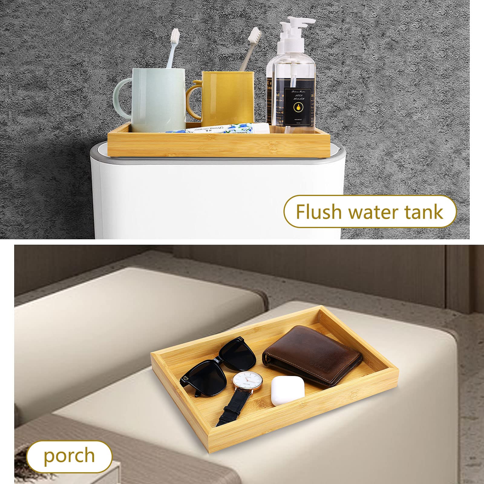 Natural Bamboo Vanity Tray, Sink Tray, Smooth And Thick Wooden Tray For Toilet Tank And Bathroom Counter Top, Kitchen Decor Wood