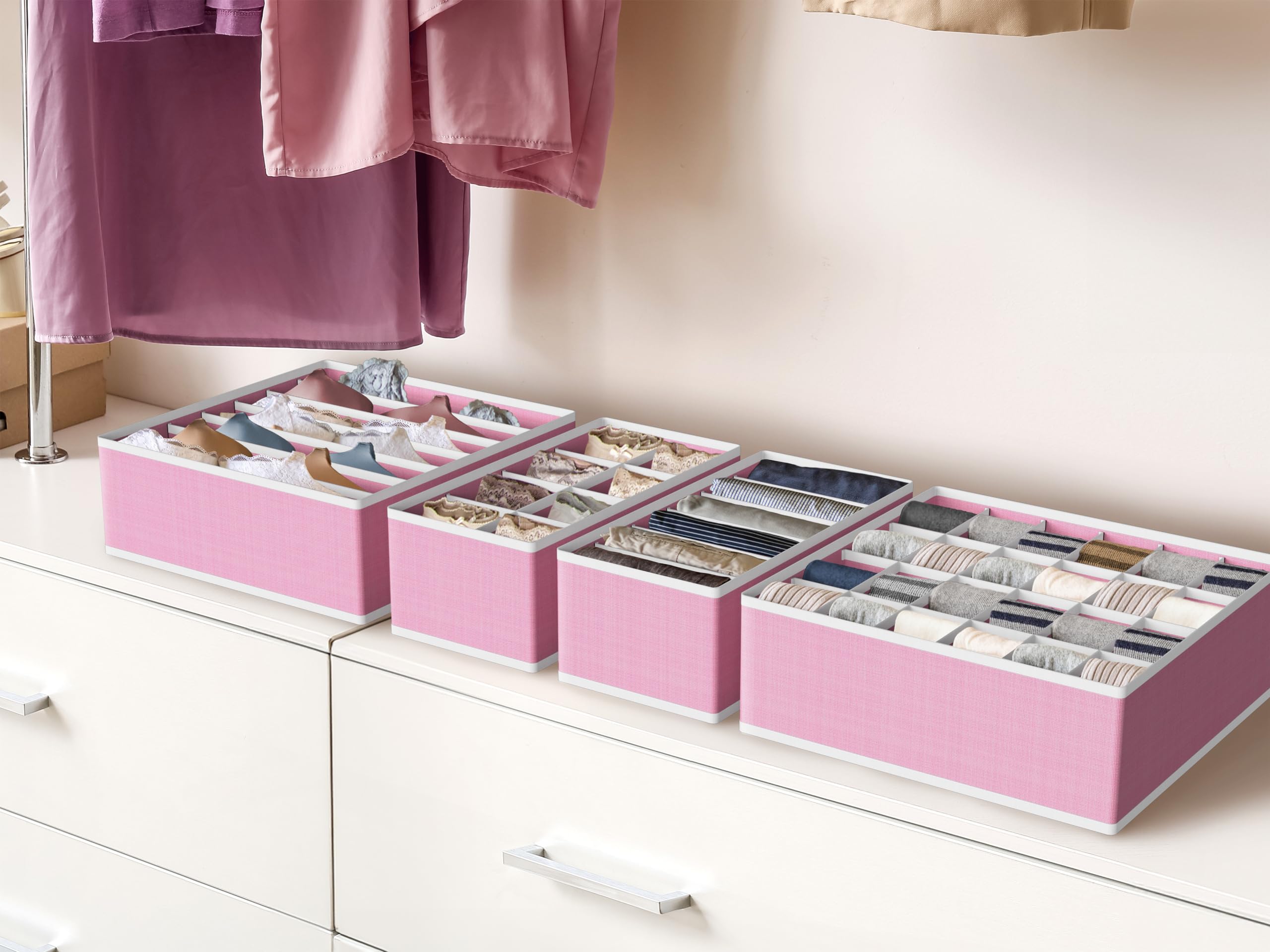Simple Houseware Closet Underwear Organizer Drawer Divider 4 Set, Pink