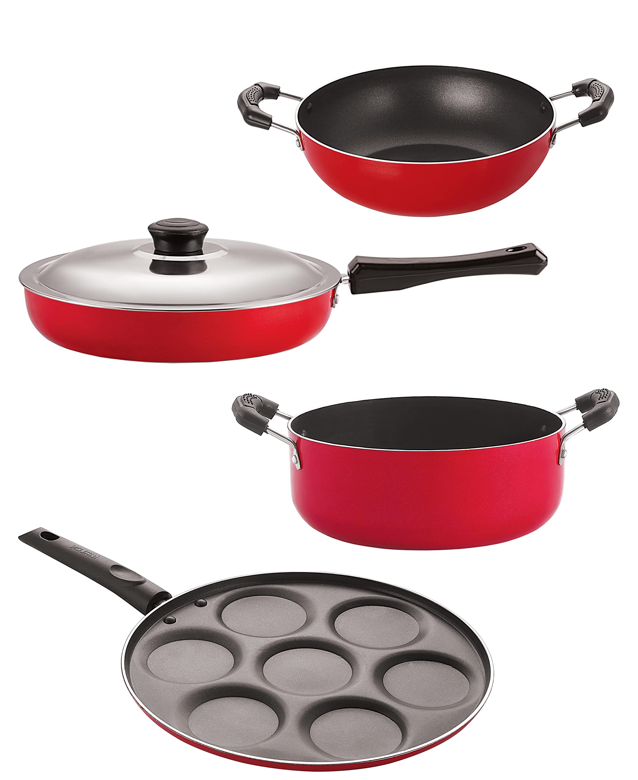 Nirlon Gas Compatible Non Stick Aluminium Cookware Set Of 4 Pieces, (Fp10_Kd10_Up7_Cs24)