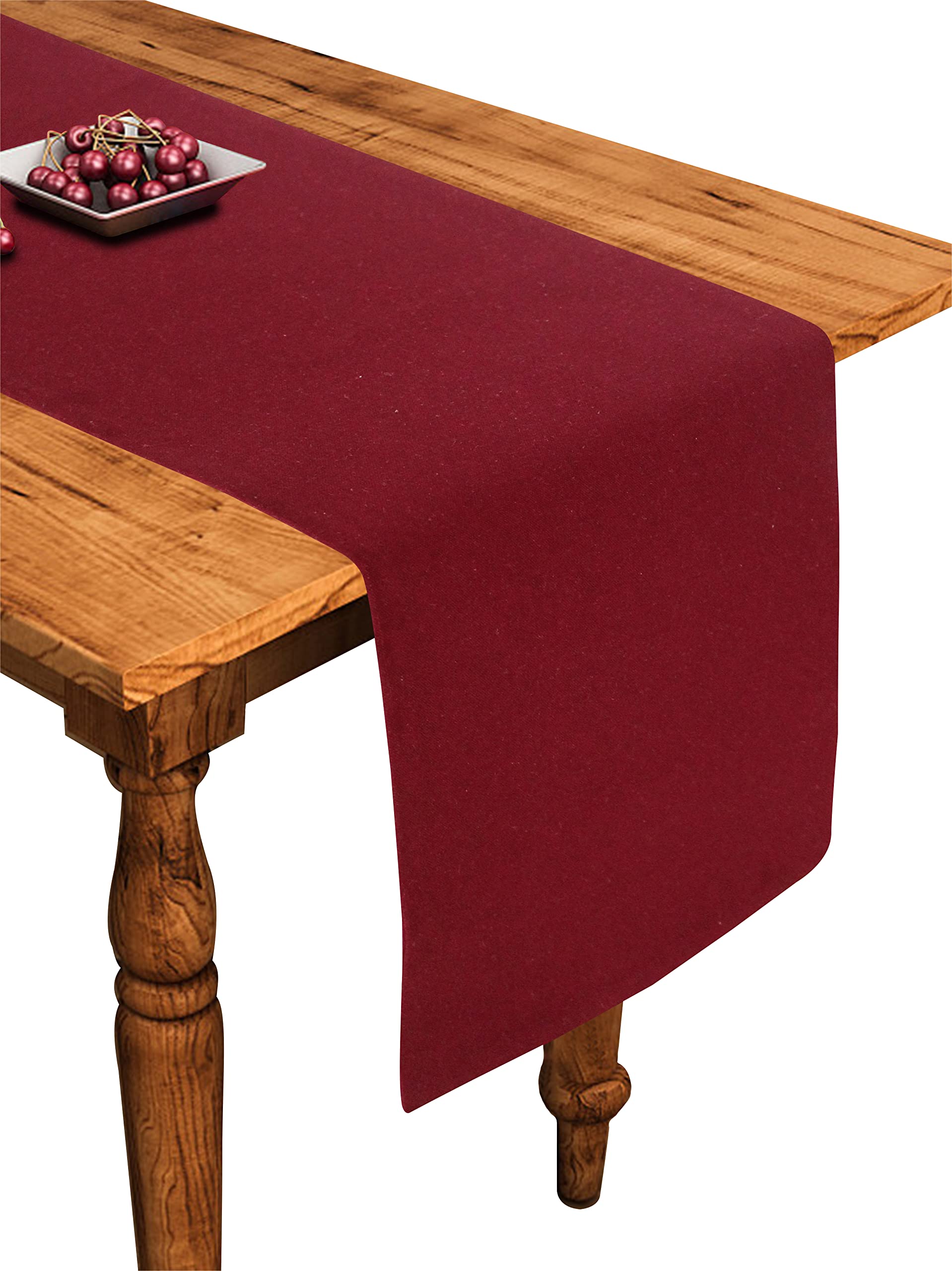 Airwill Cotton Plain Maroon Designed Solid Pattern Table Runner Length 152cm (Maroon, Pack of 1)
