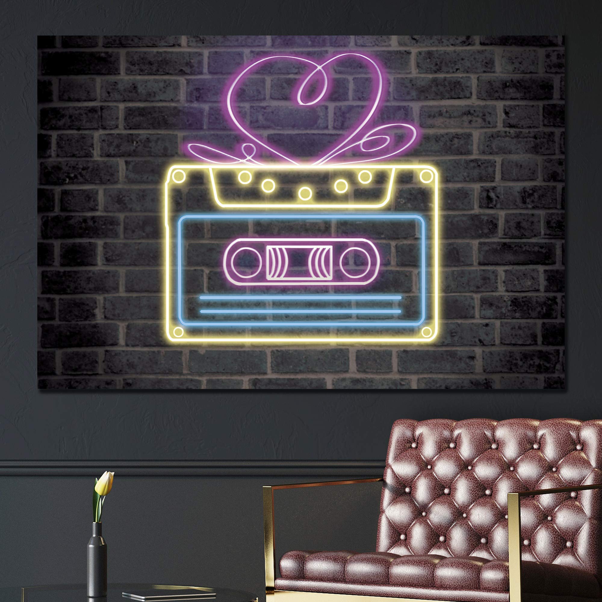 Signwin Canvas Wall Art Retro Blue Boombox Cassette Tape Player With Dual Speaker In Red Stripe Background Music Sound Illustrat