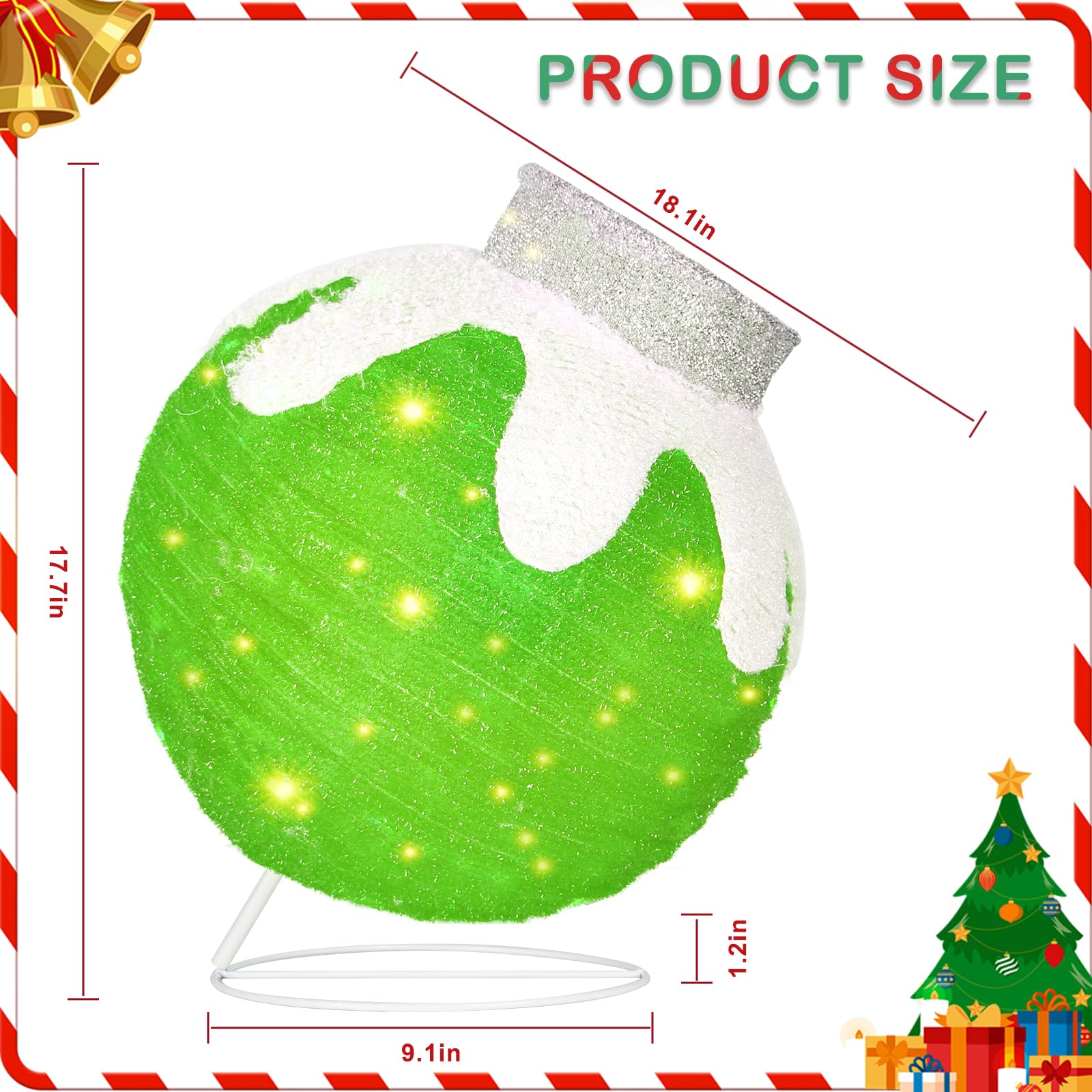 BRIGHTDECK 2 Pcs Outdoor Christmas Ornaments, Lighted Pop-Up Outdoor Holiday Ball Decoration with 80 LED Lights, 8 Light Modes,