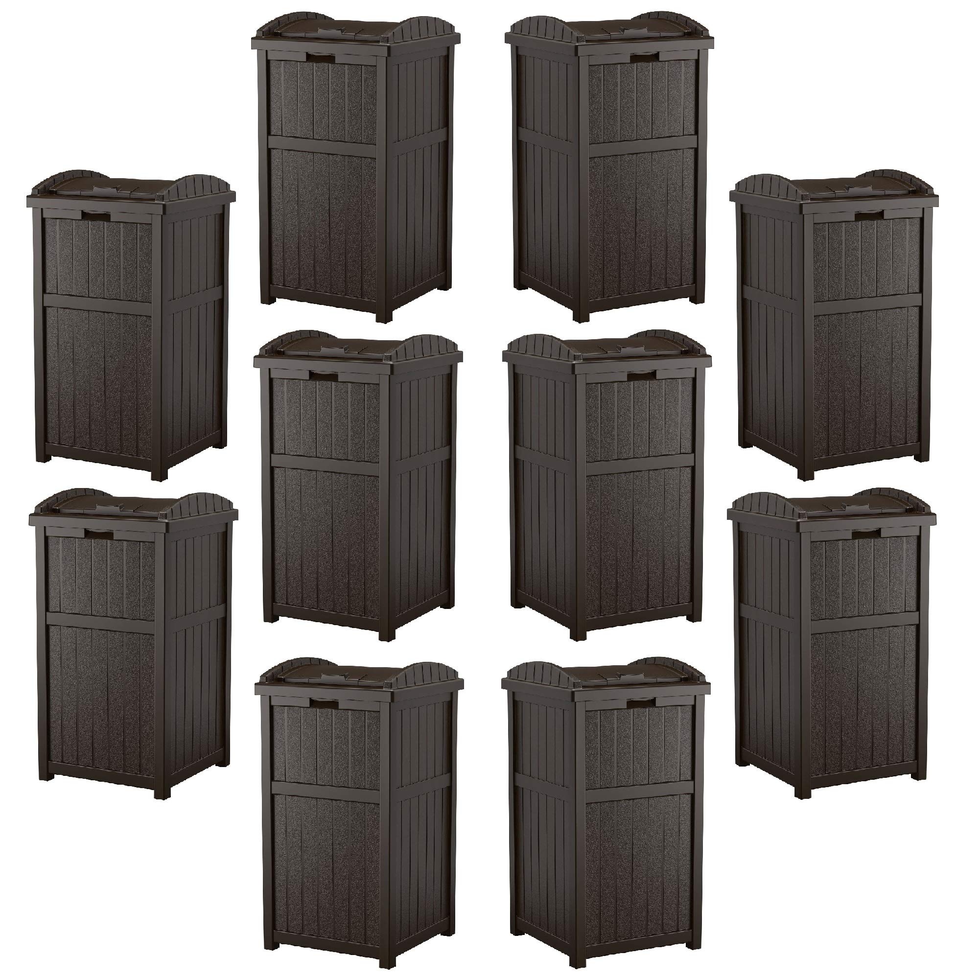 Suncast Trash Hideaway Outdoor 33 Gallon Garbage Waste Can Bin, Java (10 Pack)