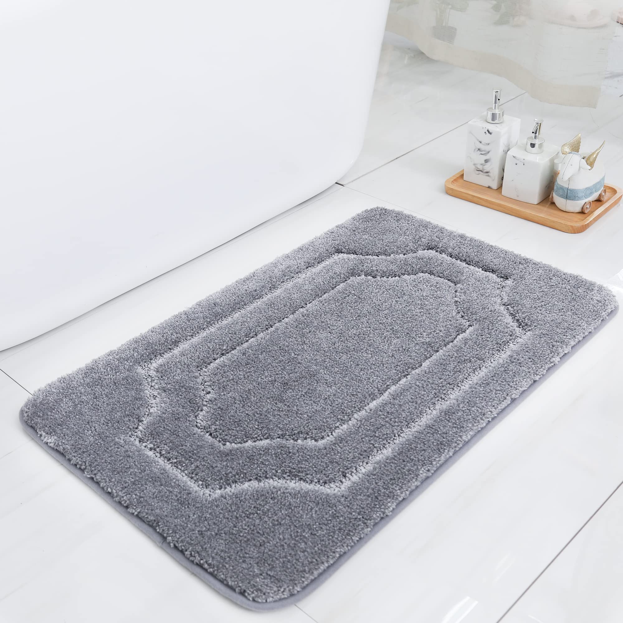 Beqhause-Bathroom-Rugs-Soft& Absorbent-Non-Slip-Bath Mats For Bathroom Polyester Bath Mat Machine Washable Bathroom Carpet Grey