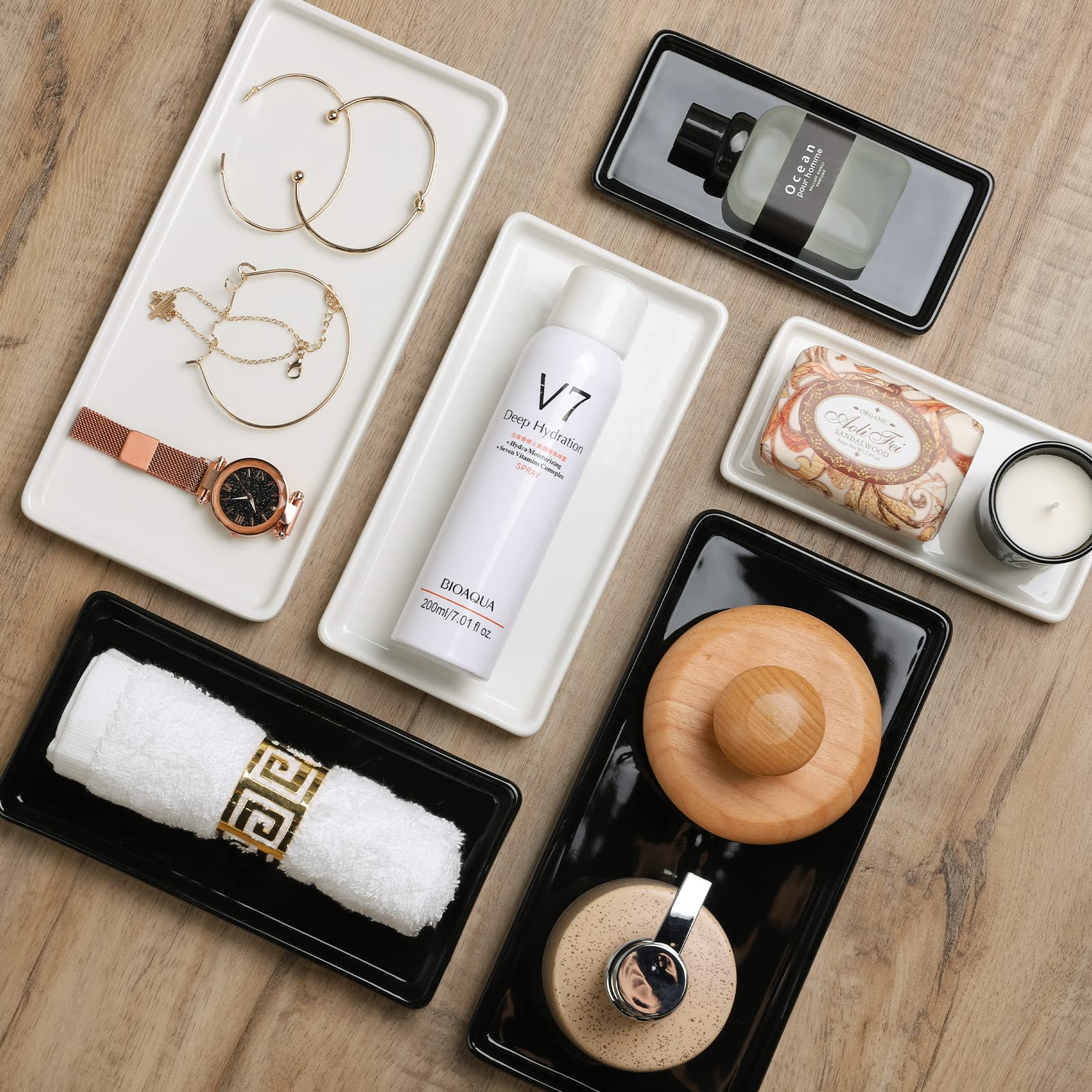 Gurygo 8 Bathroom Tray For Counter, Ceramic Vanity Tray For Bathroom, Small Rectangle Ceramic Tray, Kitchen Soap Tray, Ceramic T