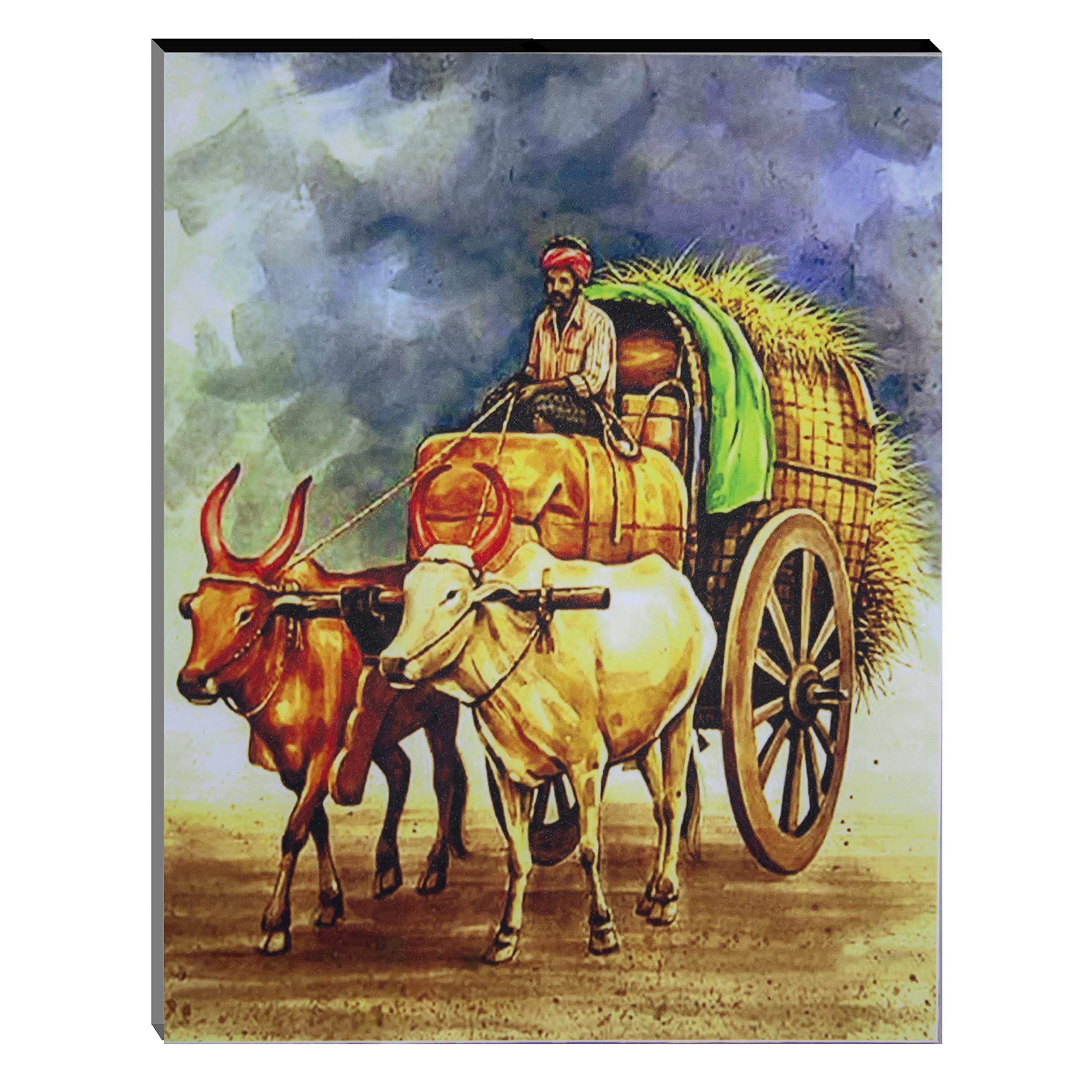 Indianara Set Of 3 Indian Village Mdf Art Painting (3581Fl) Without Glass 4.5 X 12, 9 X 12, 4.5 X 12 Inch