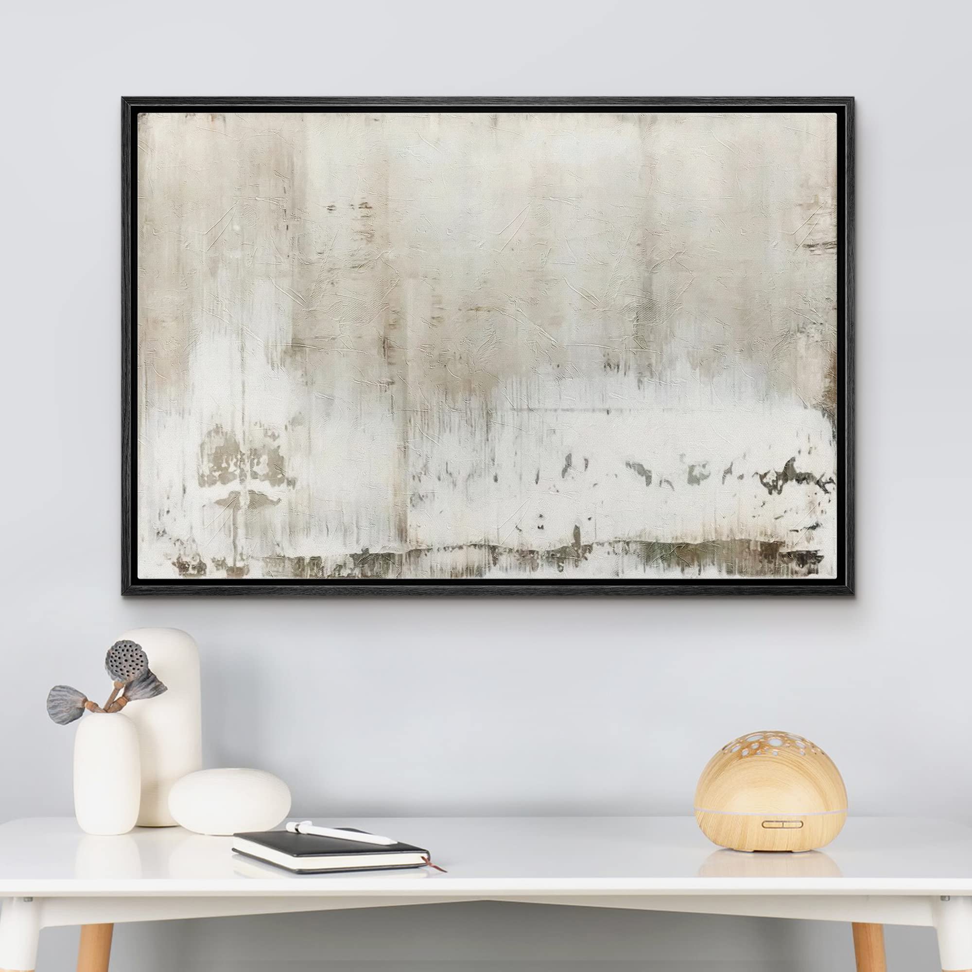 Wall26 Framed Canvas Print Wall Art Pastel Minimal Grunge Brown White Paint Strokes Abstract Shapes Illustrations Modern Art Dec
